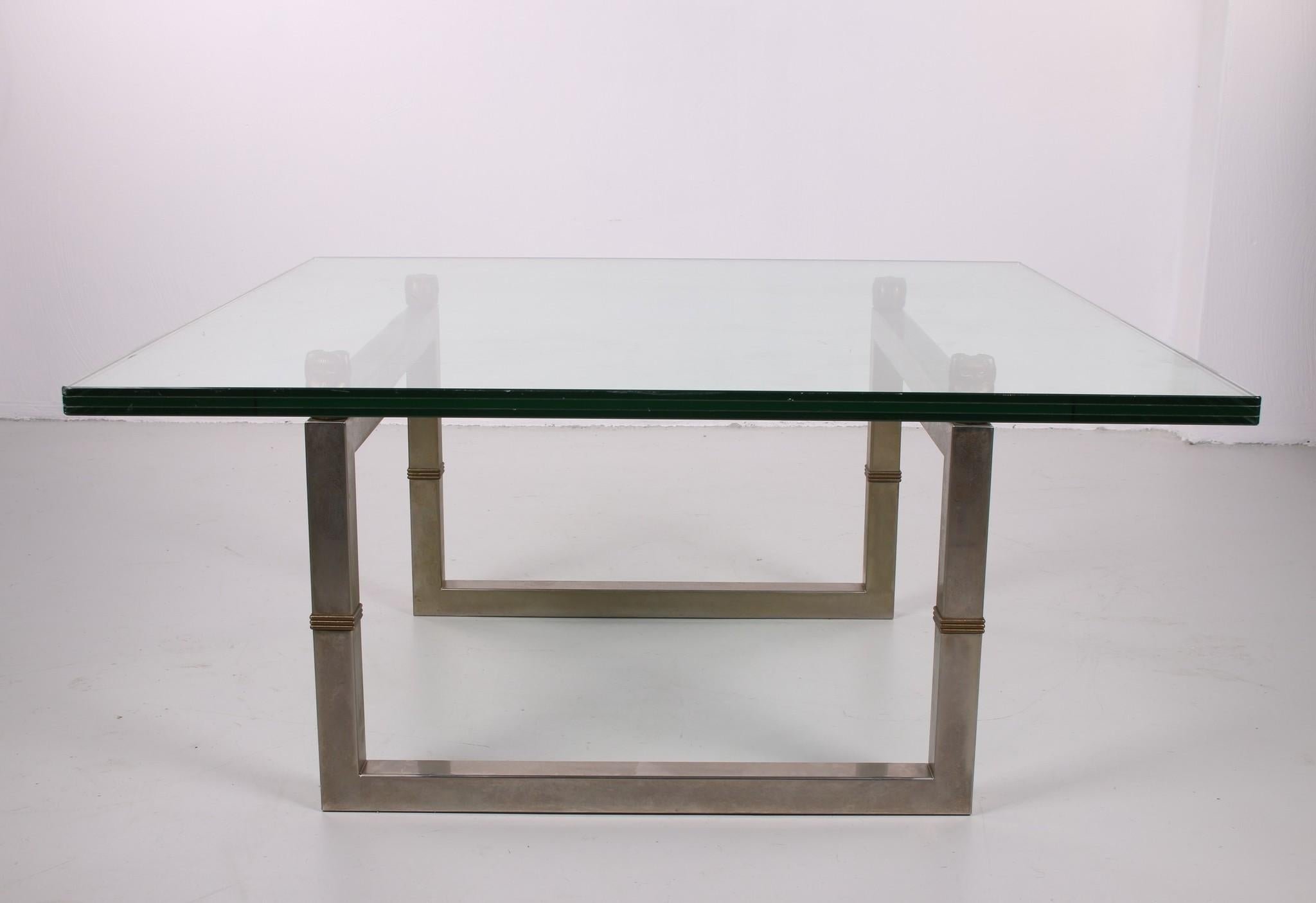 Mid-Century Modern Peter Ghyczy Table basse en verre avec structure en acier inoxydable Biri T29 en vente