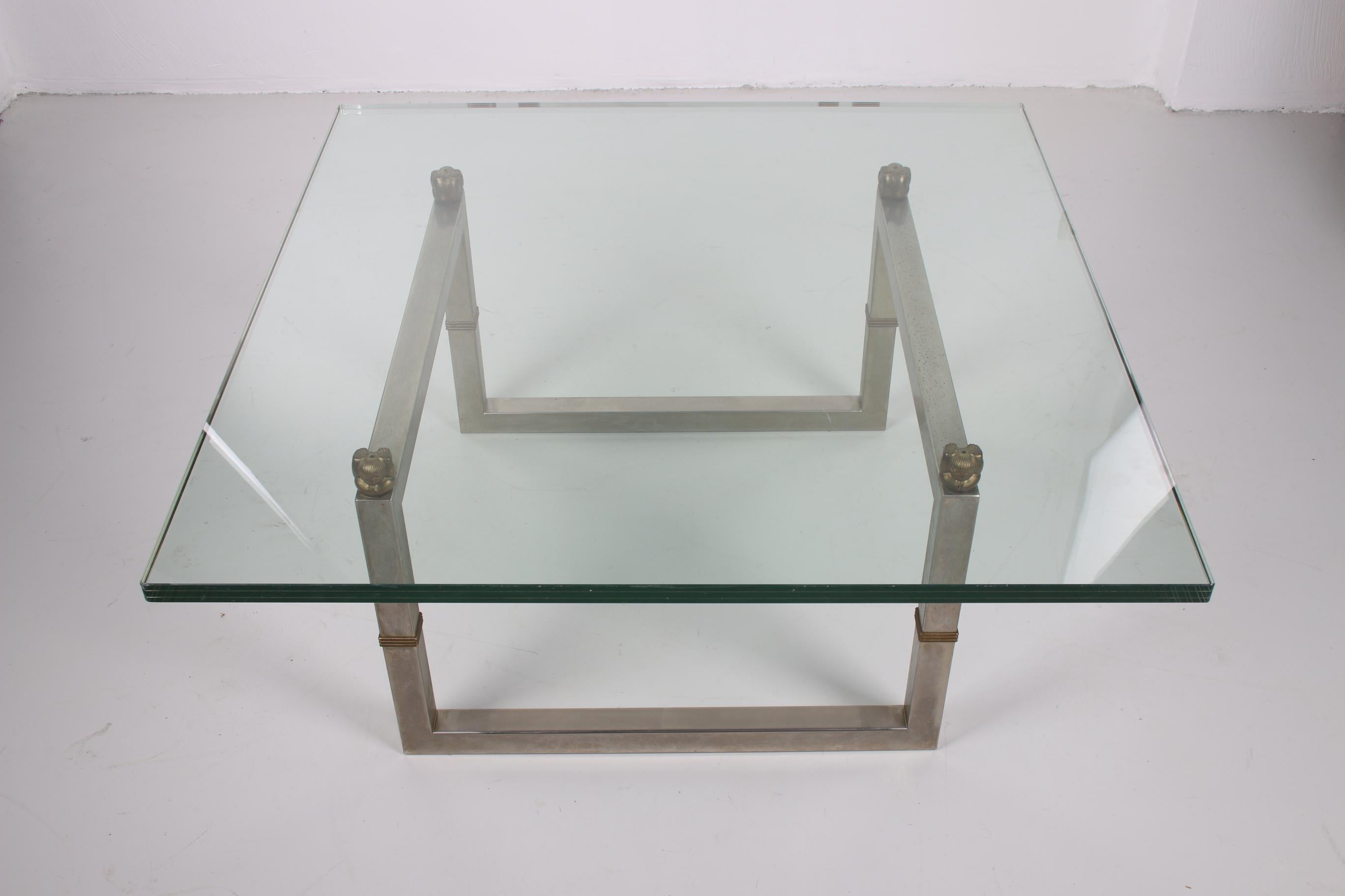 Late 20th Century Peter Ghyczy Glass Coffee Table with Stainless Steel Frame Biri T29 For Sale