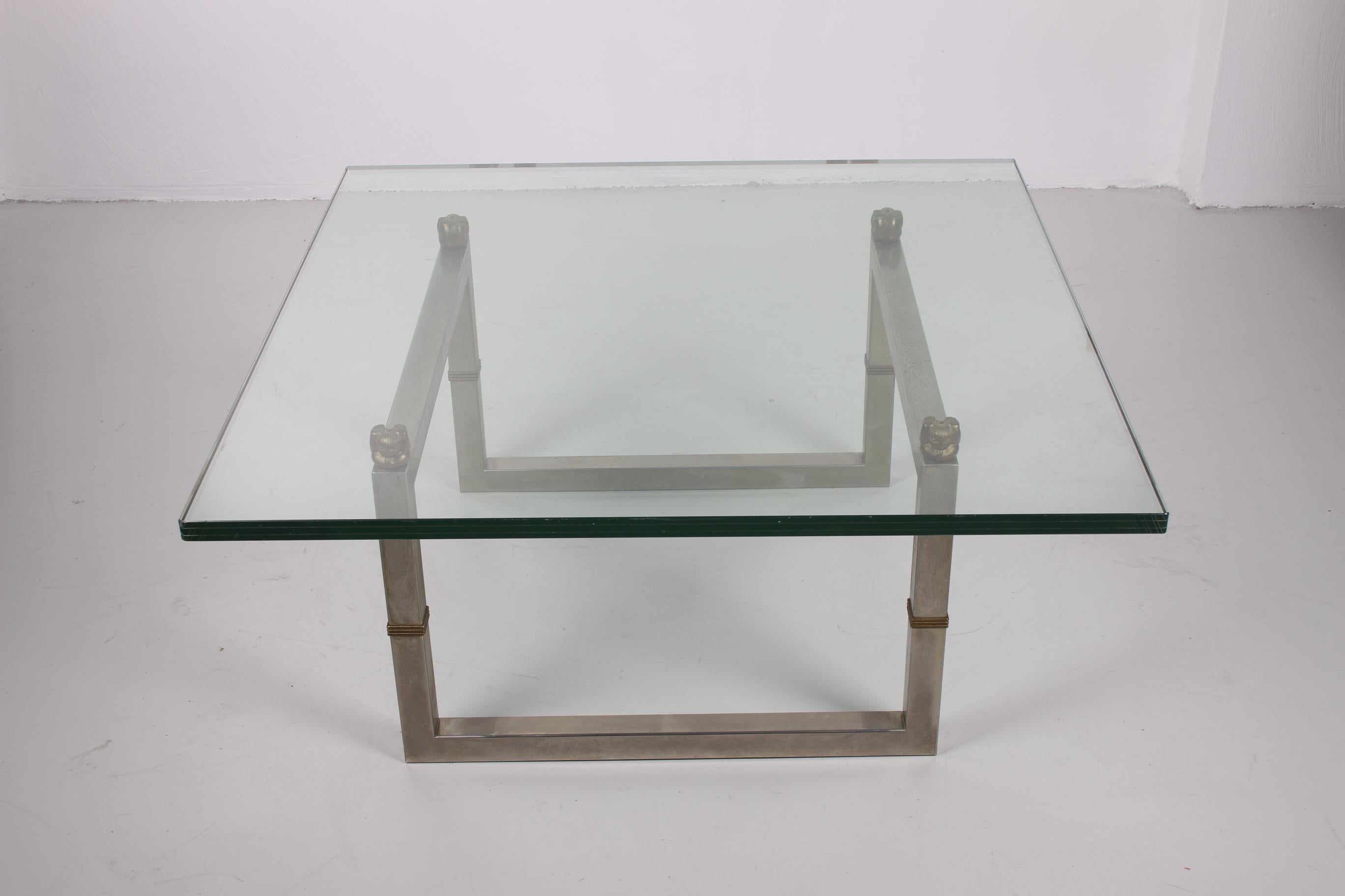 Metal Peter Ghyczy Glass Coffee Table with Stainless Steel Frame Biri T29 For Sale