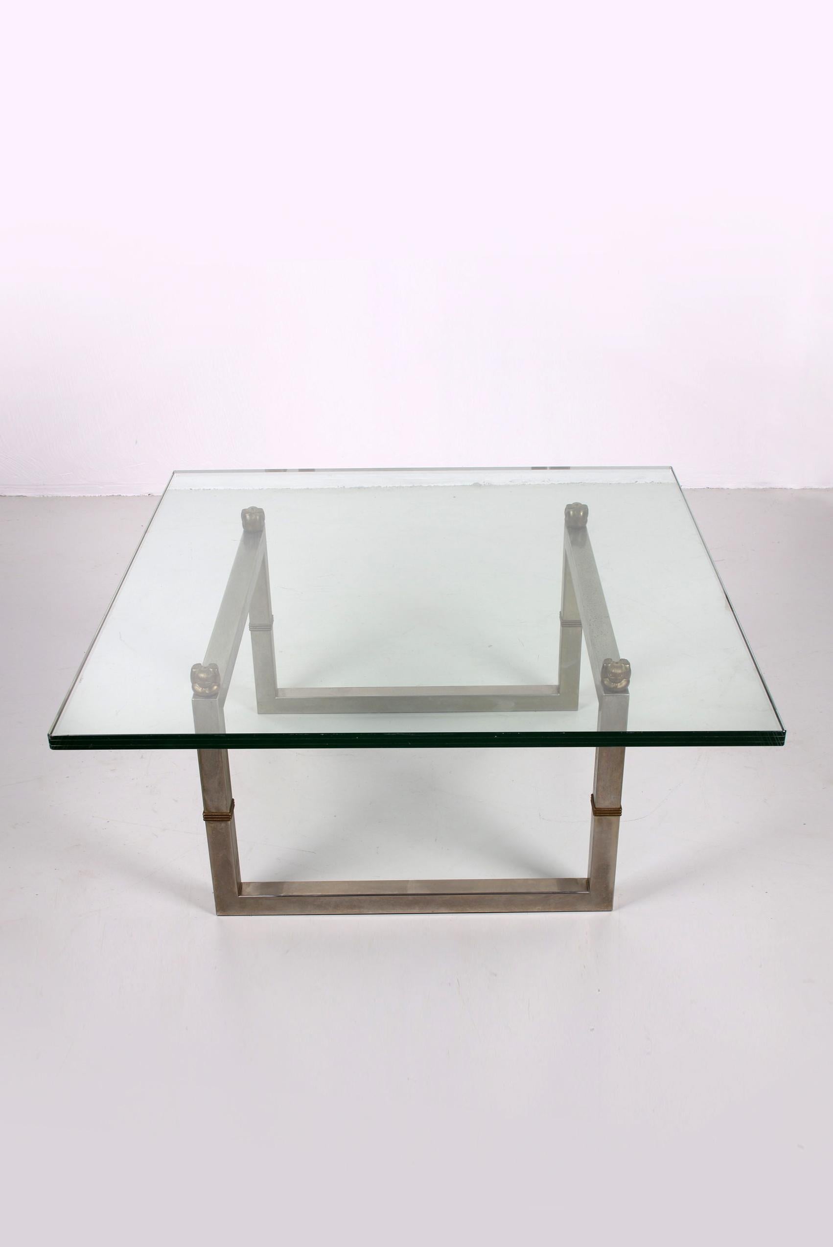 Métal Peter Ghyczy Table basse en verre avec structure en acier inoxydable Biri T29 en vente