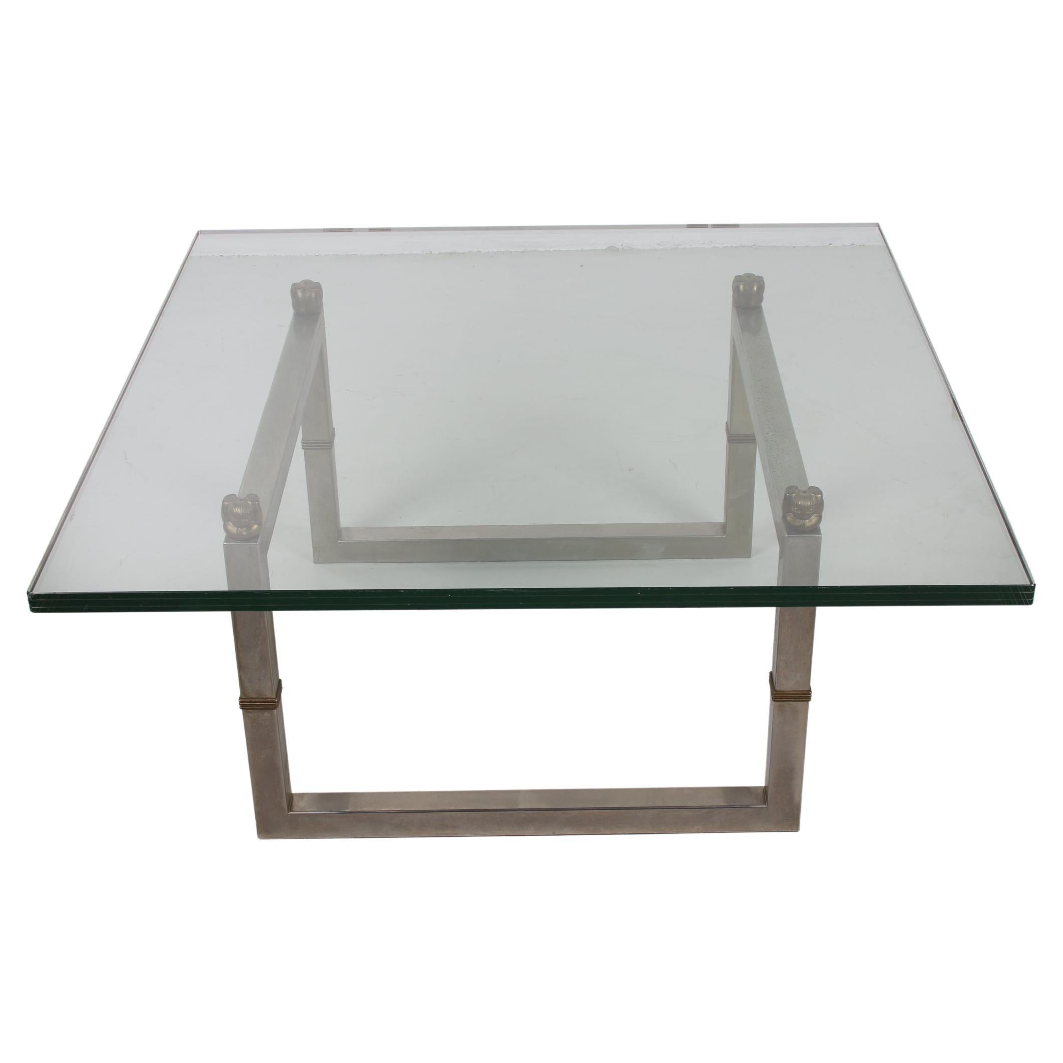 Table basse en verre Peter Ghyczy avec cadre en acier inoxydable Biri T29