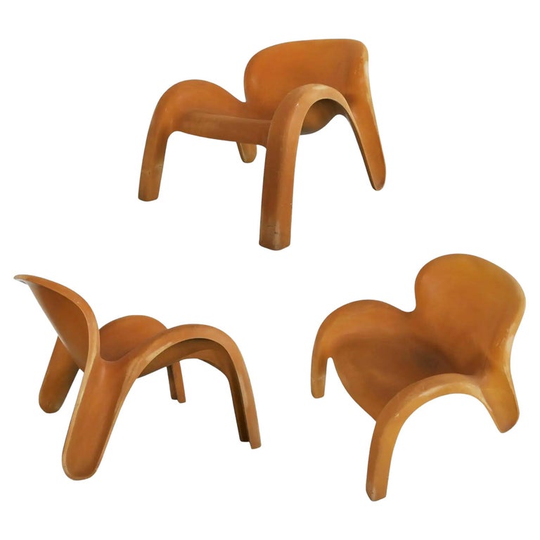 Peter Ghyczy GN2 Vintage Ocher Yellow Lounge Chair Set of 3 For Sale at