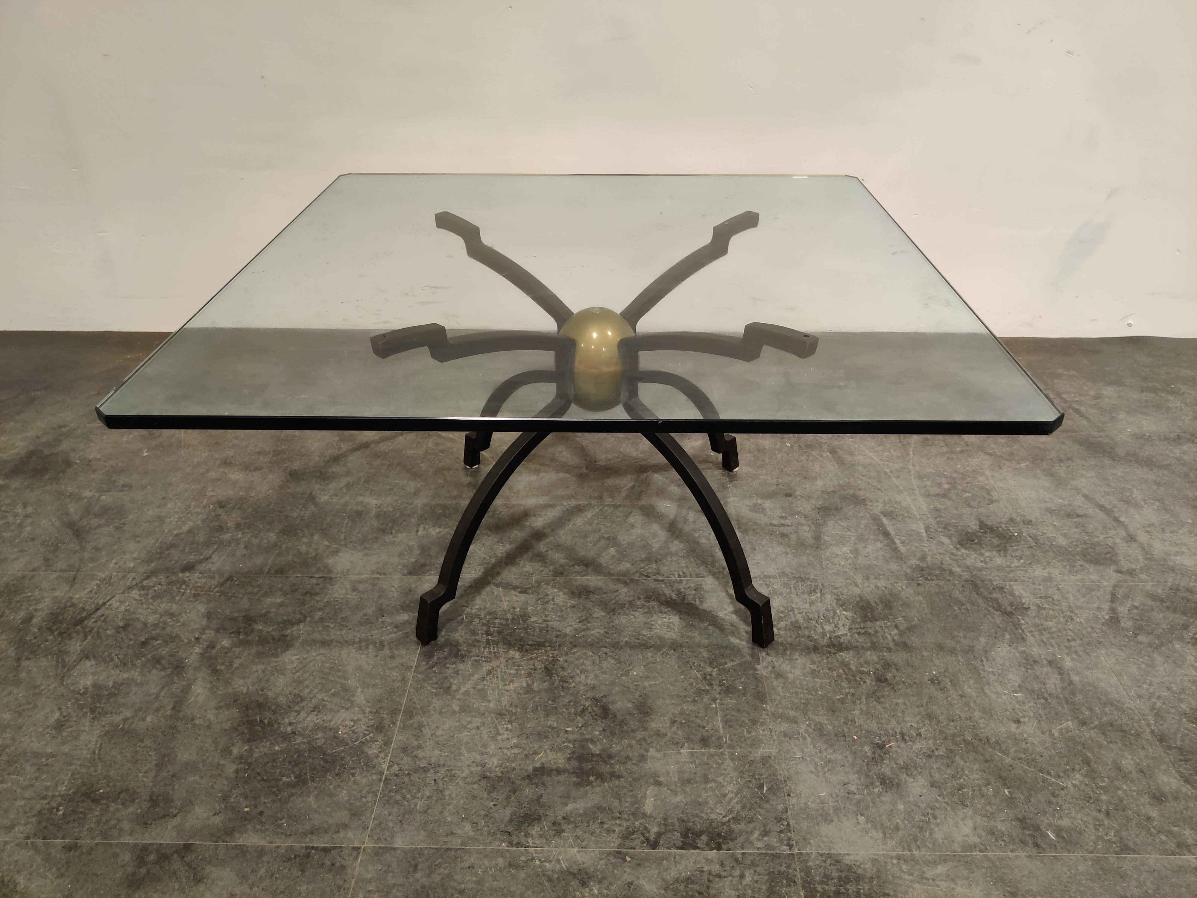 Brutalist Peter Ghyczy Iron and Brass Coffee Table