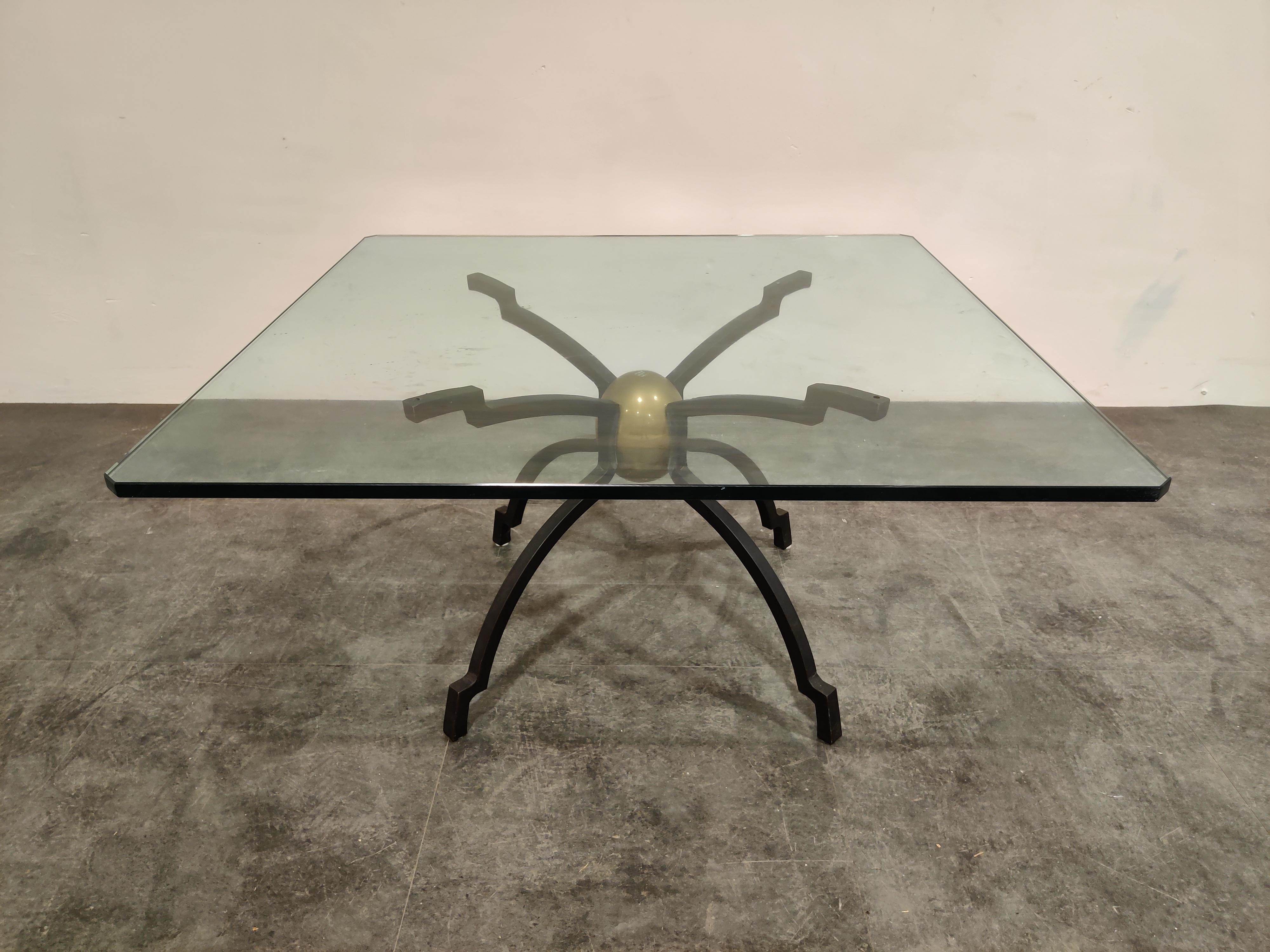 Glass Peter Ghyczy Iron and Brass Coffee Table