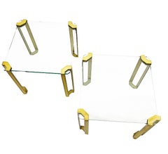 Peter Ghyczy Set di tavoli quadrati in vetro e bronzo, anni '70