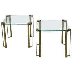 Vintage Peter Ghyczy Set Glass and Bronze Square Tables, 1970s