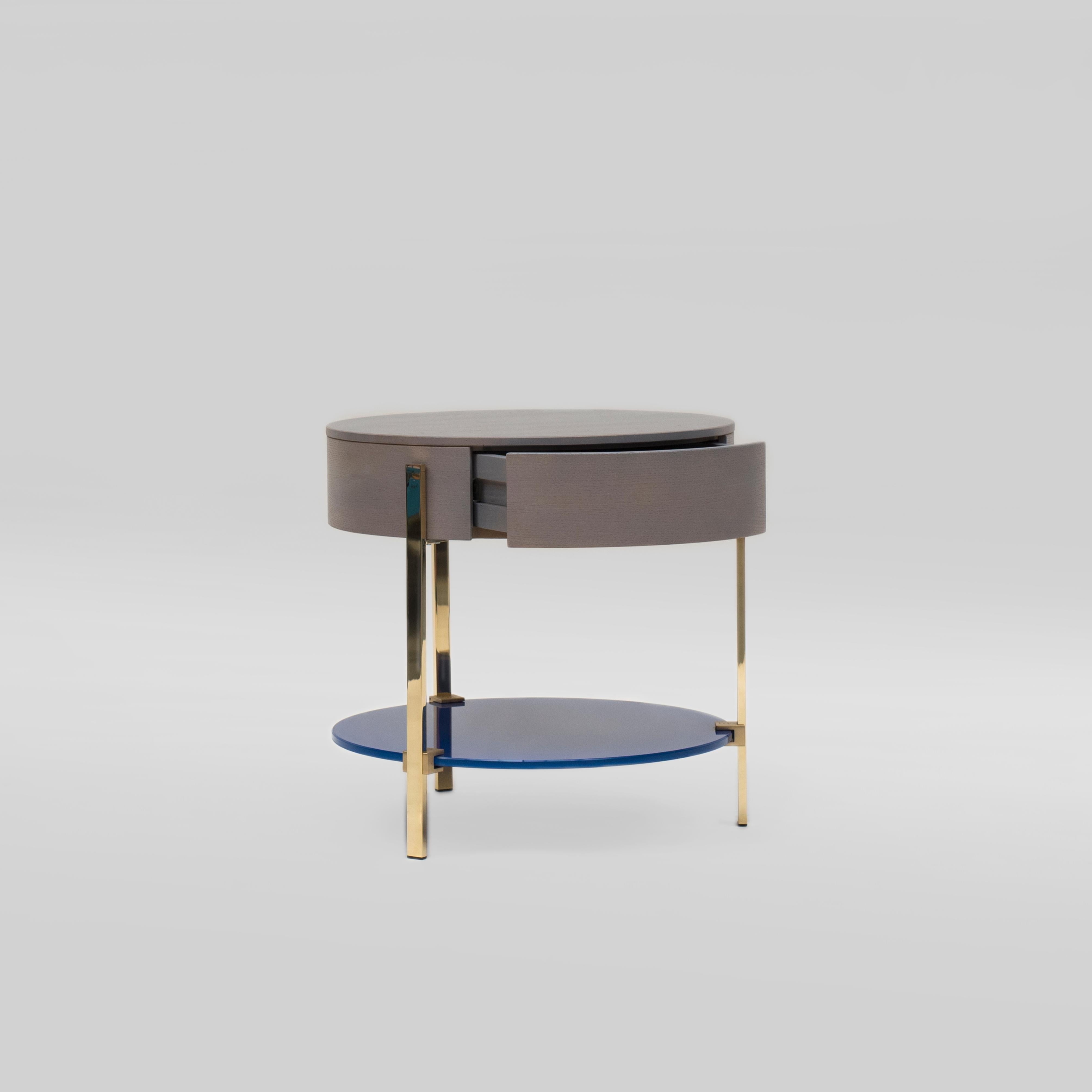 Modern Peter Ghyczy Side Table Pioneer Alice 'T79L' Brass Gloss / Oak 2557 / RAL 5002