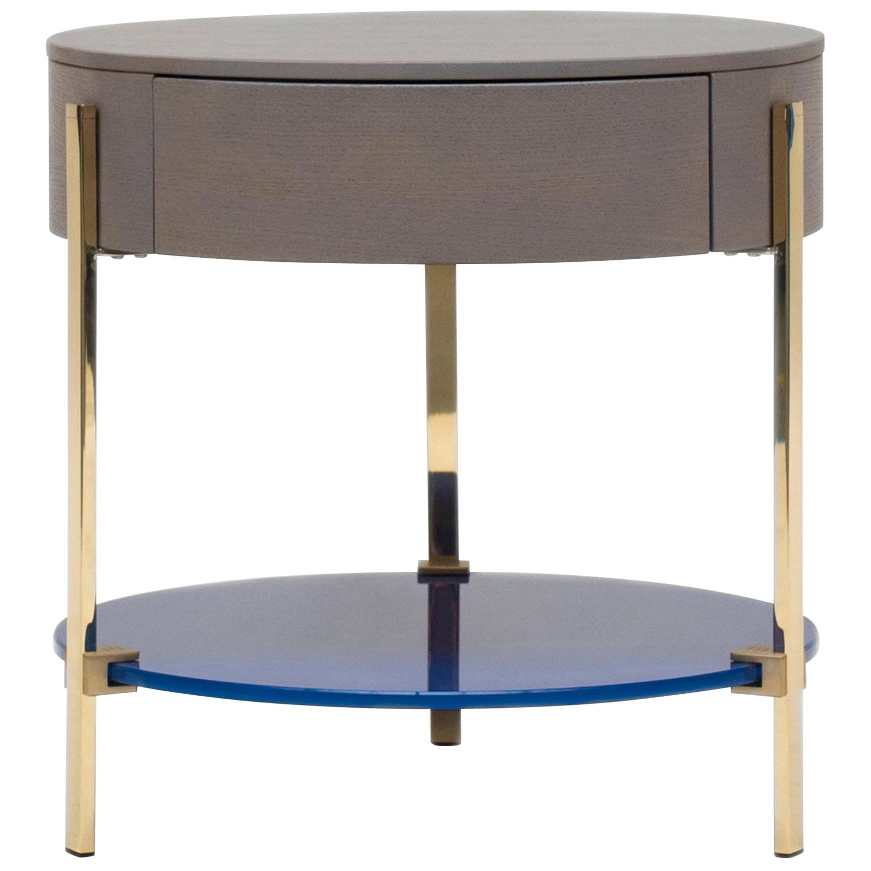 Peter Ghyczy Side Table Pioneer Alice 'T79L' Brass Gloss / Oak 2557 / RAL 5002