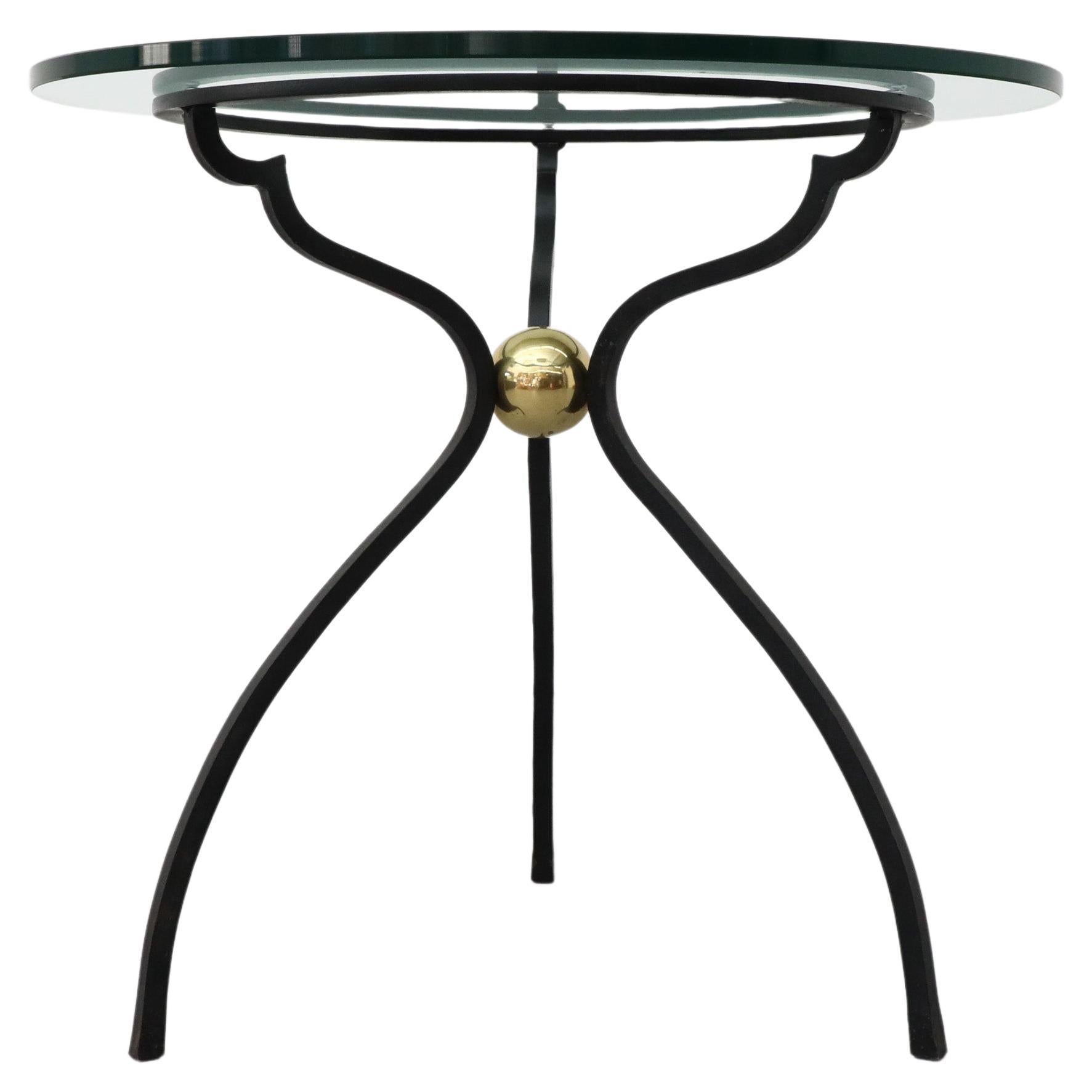 Peter Ghyczy 'Spider' Blackened Steel and Glass Side Table with Brass Accent