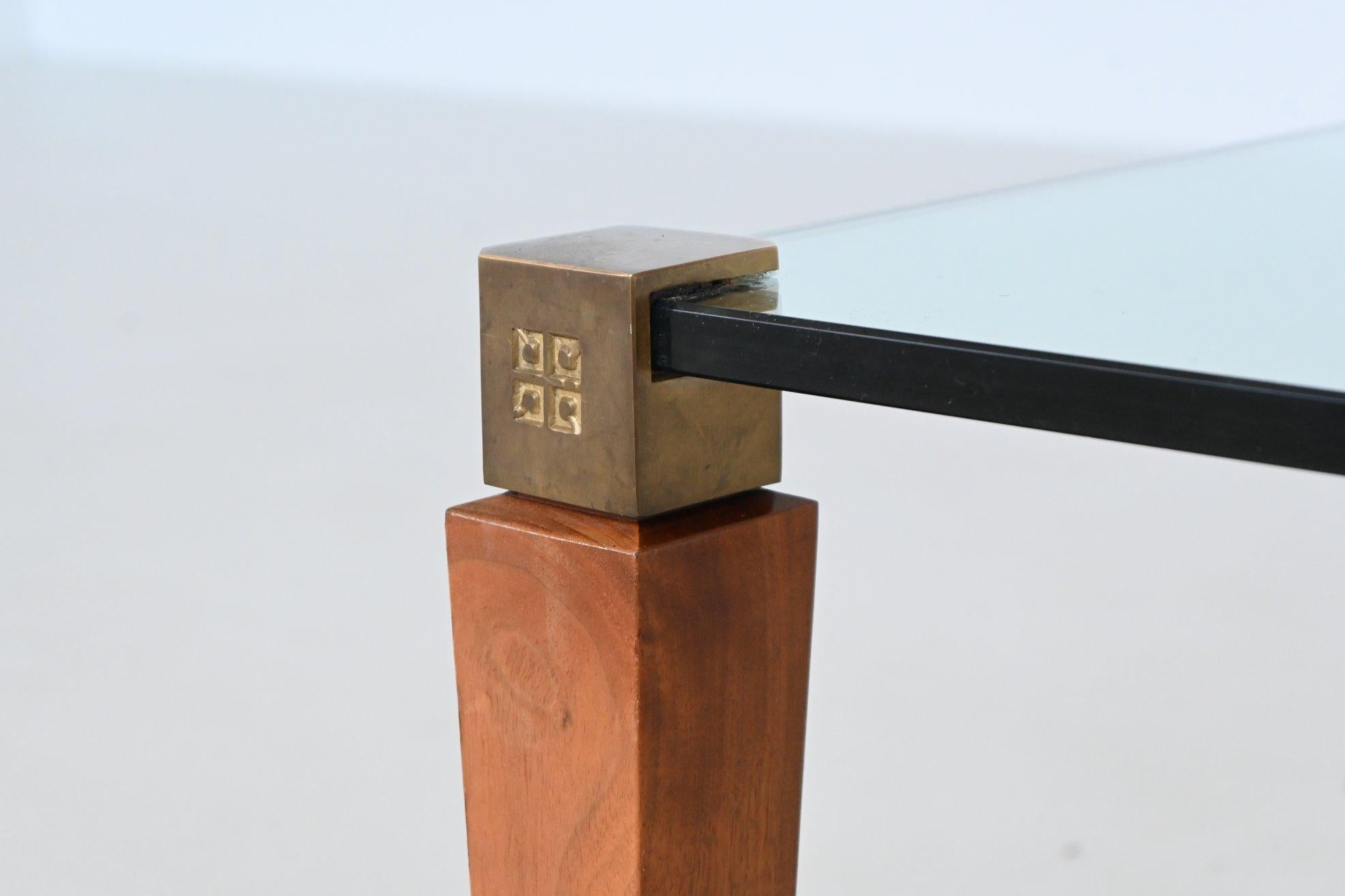 Peter Ghyczy mesa de centro cuadrada latón y cristal Países Bajos 1970 en venta 3