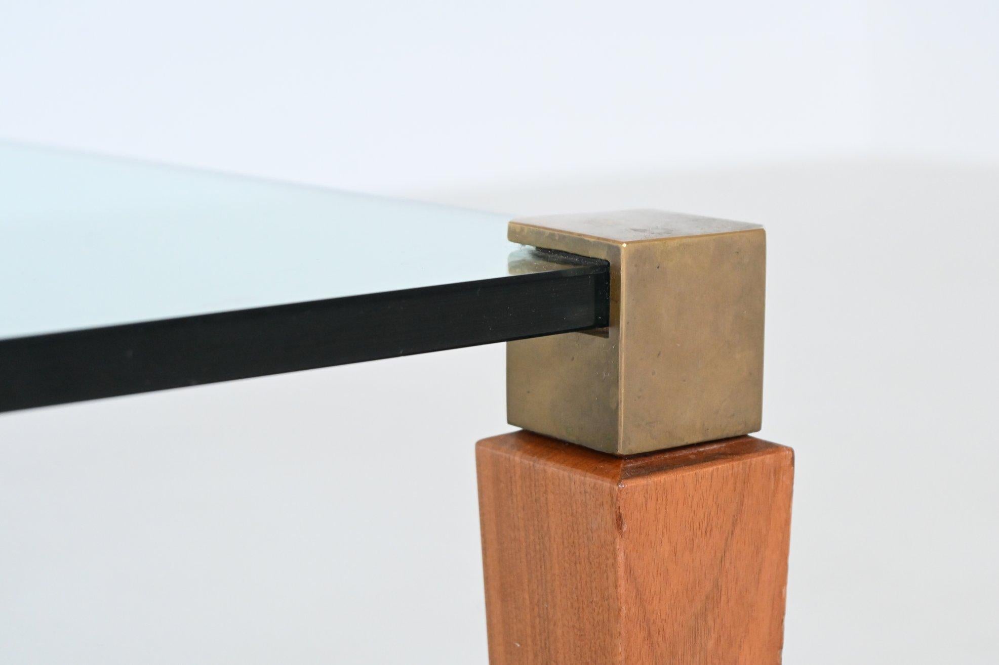 Peter Ghyczy mesa de centro cuadrada latón y cristal Países Bajos 1970 en venta 5