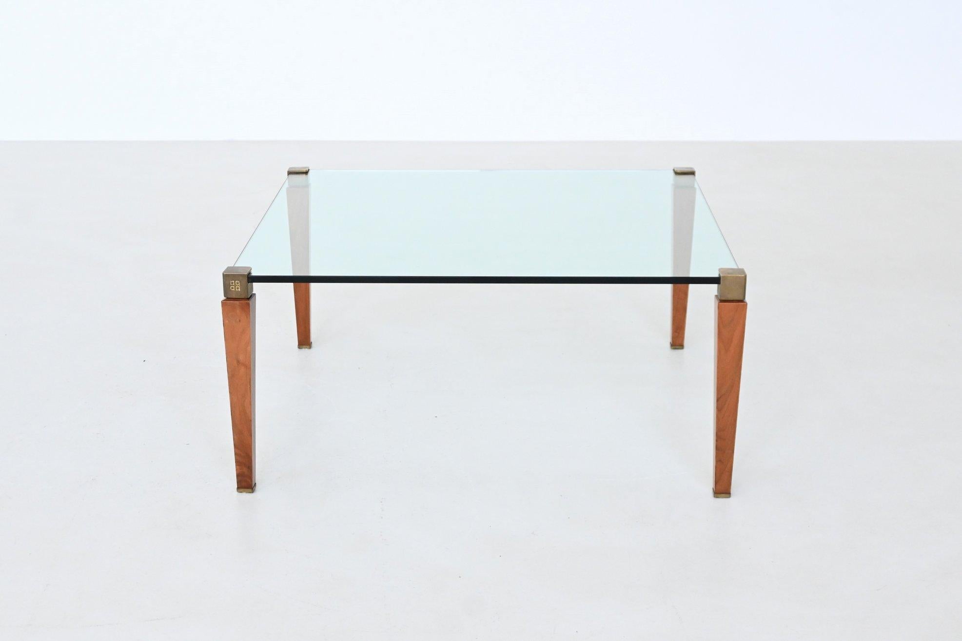 Peter Ghyczy mesa de centro cuadrada latón y cristal Países Bajos 1970 Holandés en venta