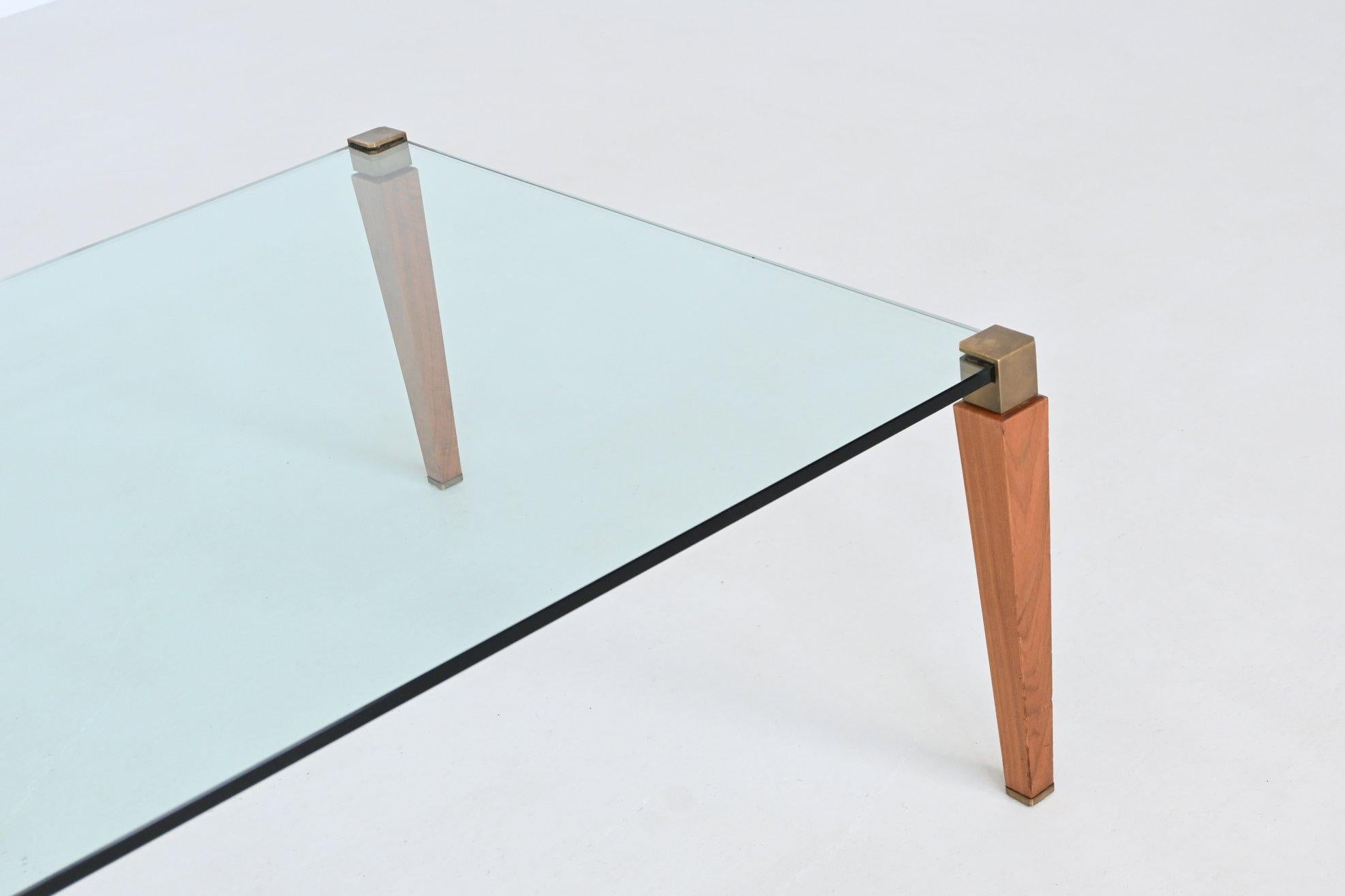 Peter Ghyczy mesa de centro cuadrada latón y cristal Países Bajos 1970 Latón en venta