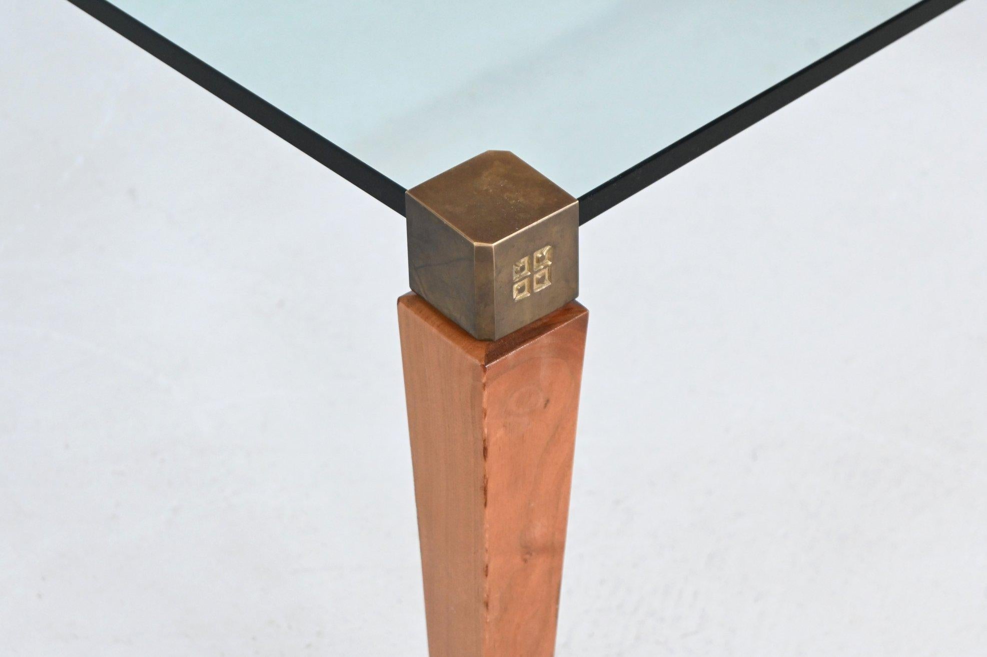 Peter Ghyczy mesa de centro cuadrada latón y cristal Países Bajos 1970 en venta 2