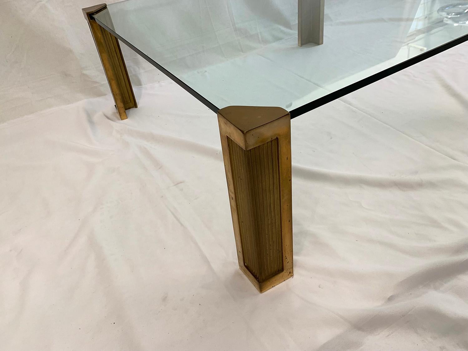 Mid-Century Modern Peter Ghyczy T14 Brass and Glass Coffee Table, 1970s For Sale
