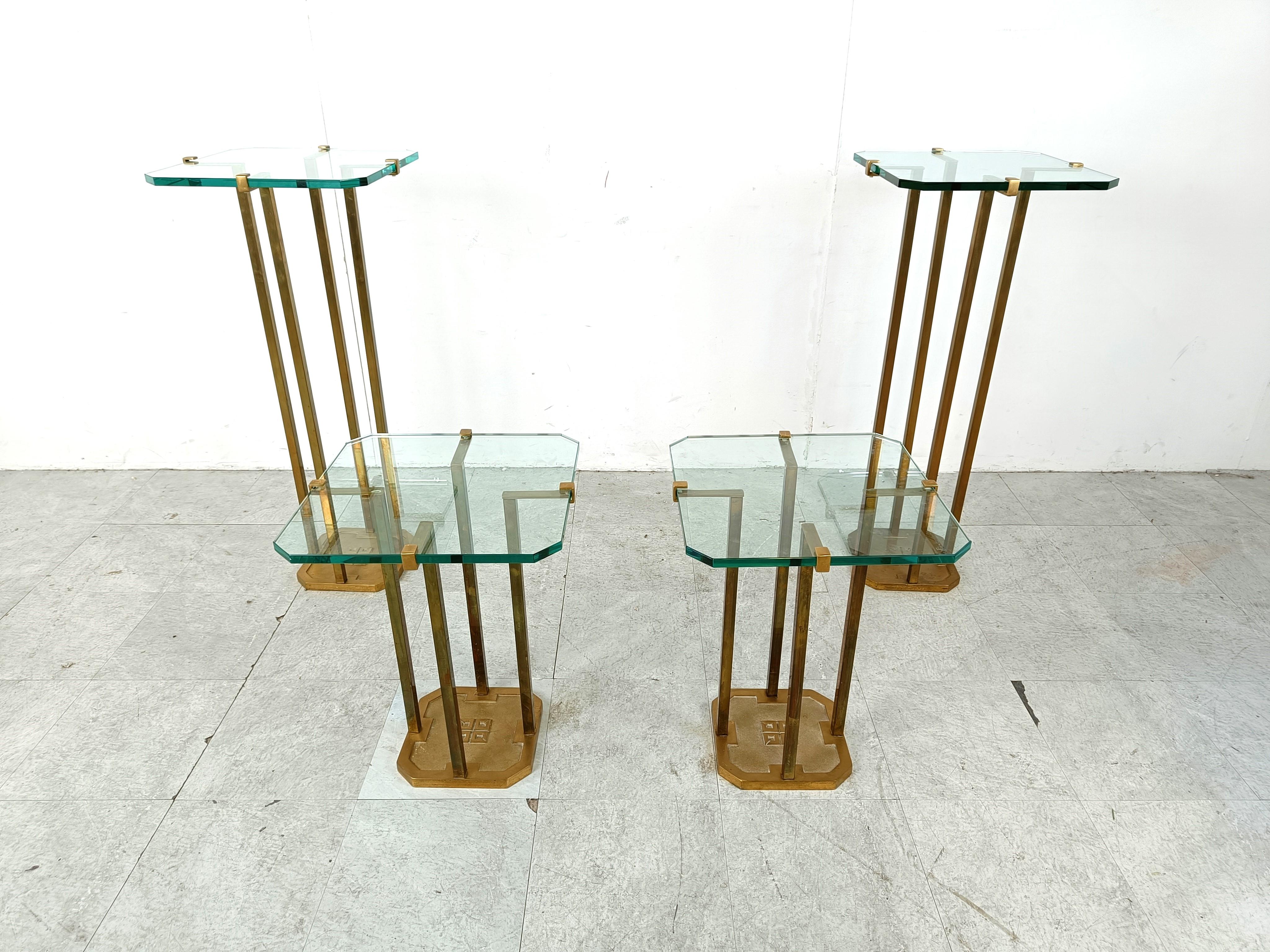Hollywood Regency Peter Ghyczy T18 Glass and Brass Side Tables - set of 4   For Sale