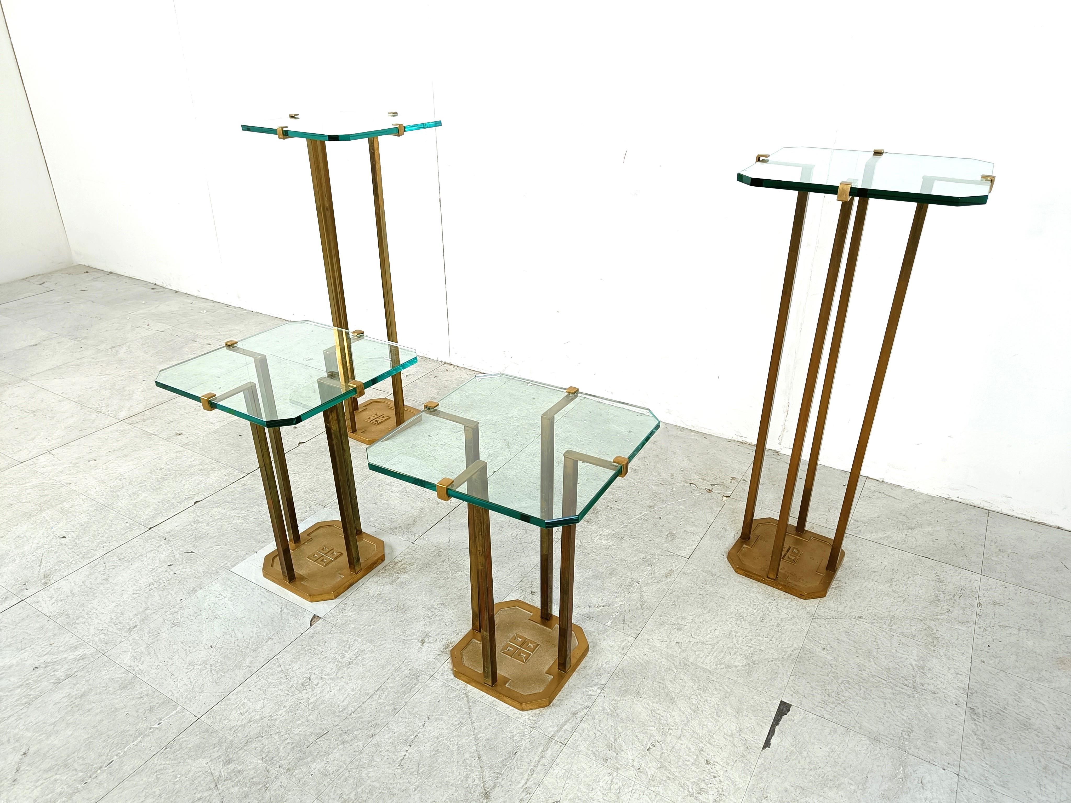Late 20th Century Peter Ghyczy T18 Glass and Brass Side Tables - set of 4   For Sale