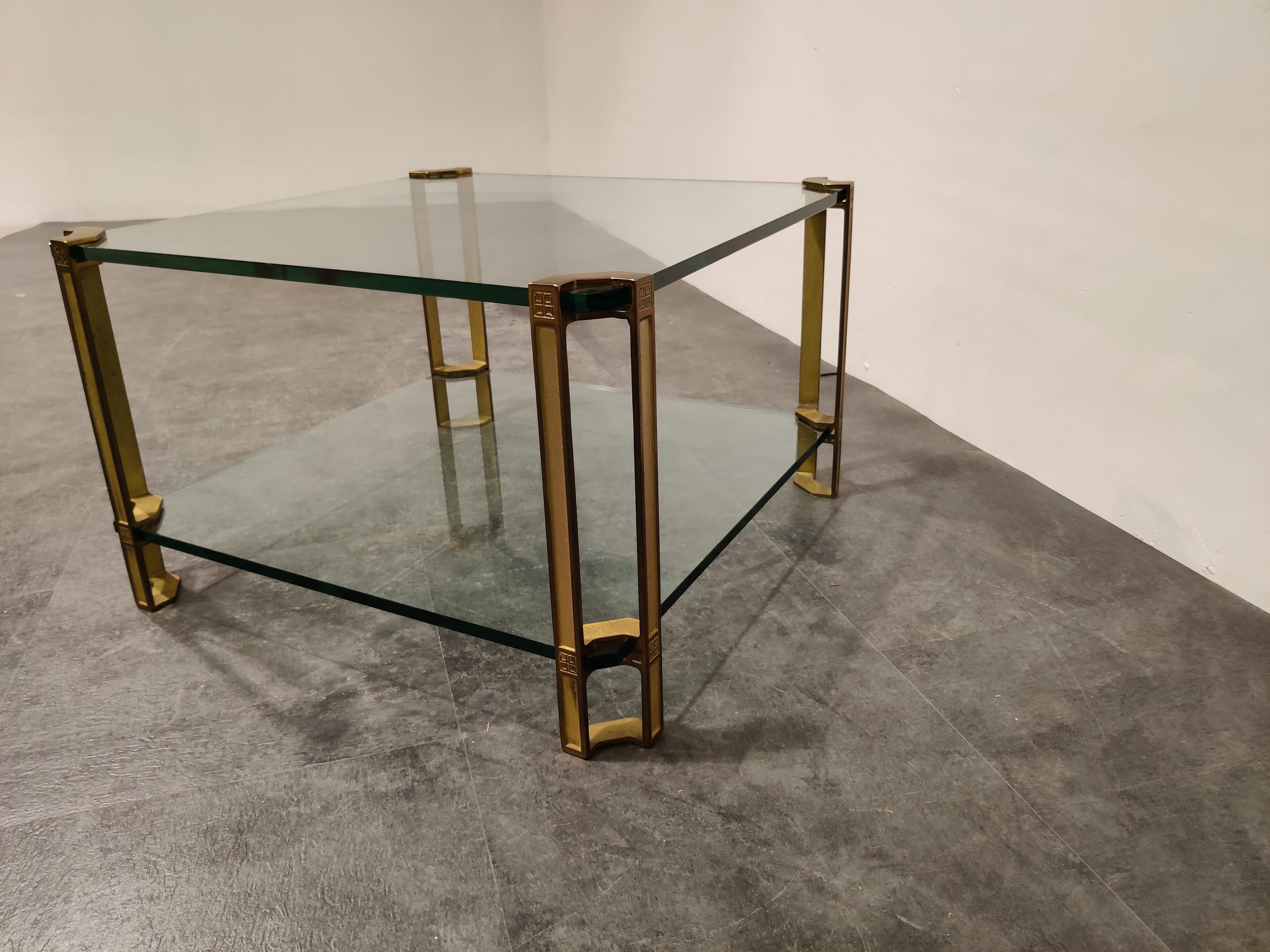 Peter Ghyczy T24 Pioneer Glass and Cast Brass Square Coffee or Side Table In Good Condition In HEVERLEE, BE