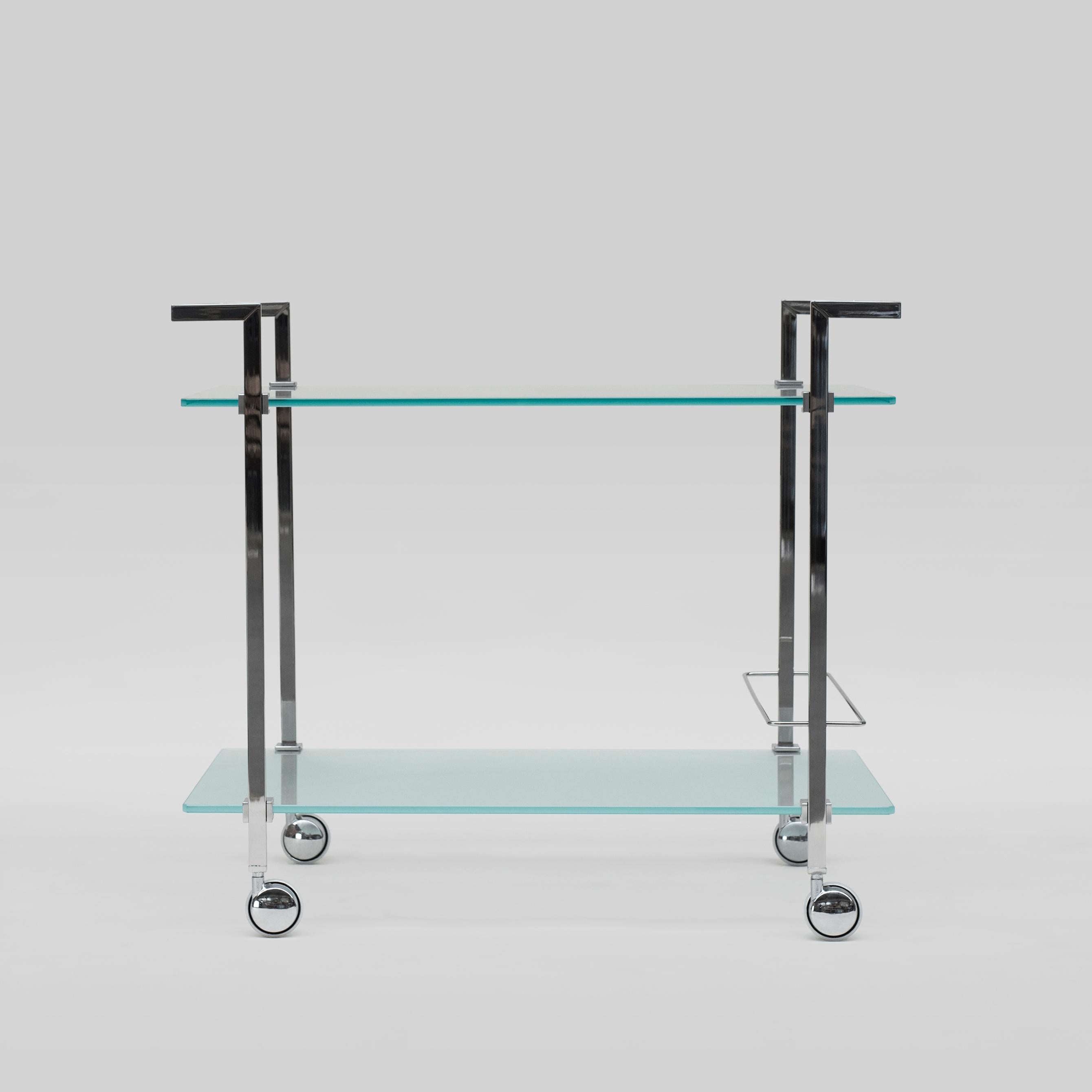 Contemporary Peter Ghyczy Tea Trolley Pioneer Doris 'T63S' Steel / Aluminum/ Clear Glass