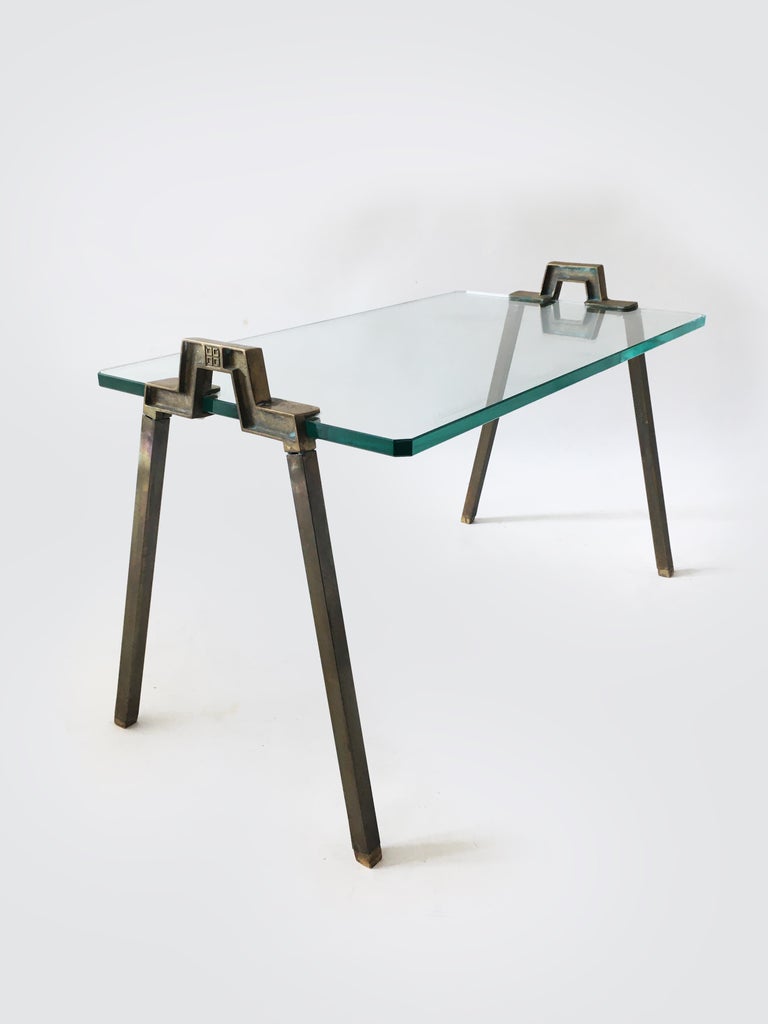 Peter Ghyczy Vintage Coffee Table Tray Side Table Brass Glass, Holland