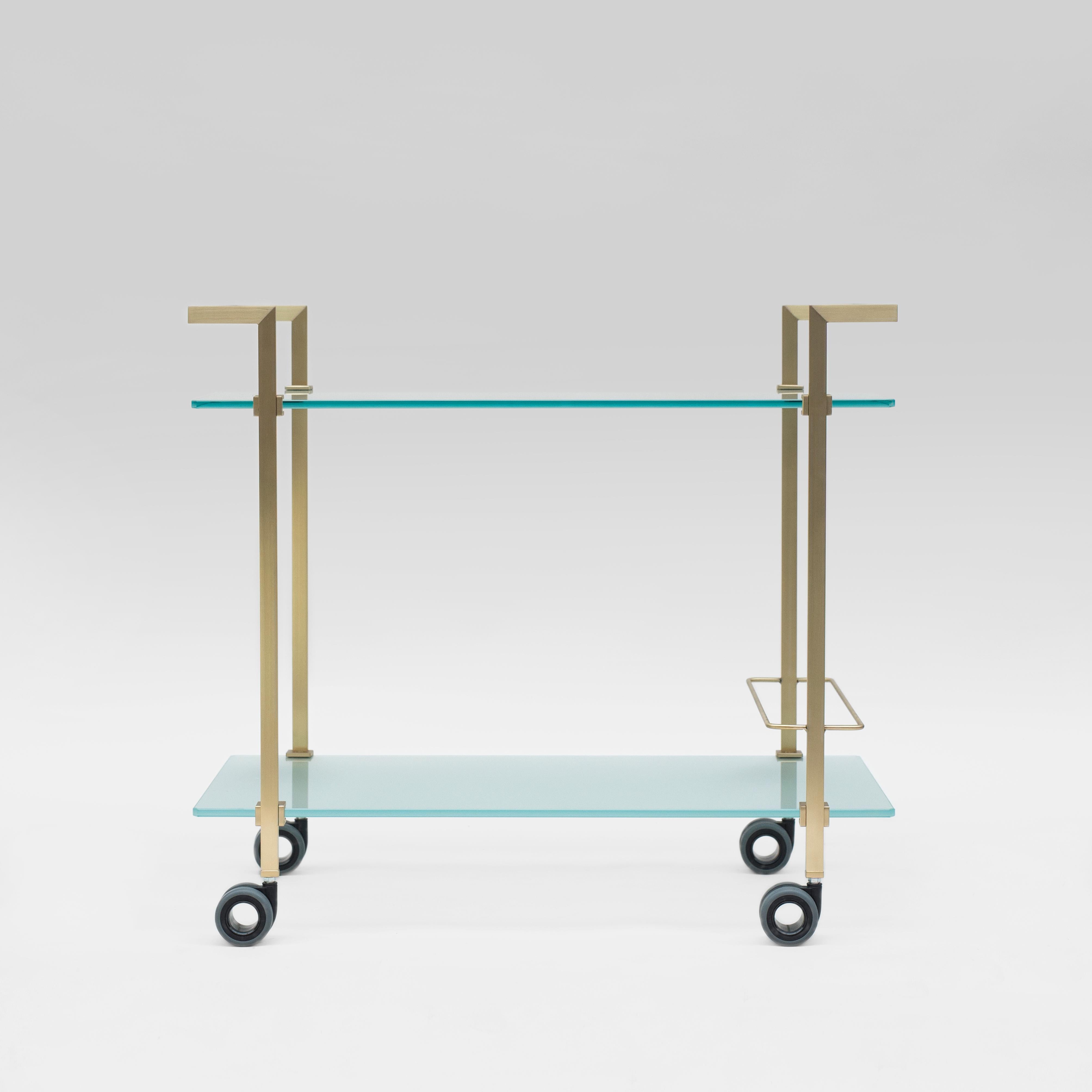 Peter Ghyczy Tea Trolley Pioneer Doris 'T63S' Brass Matt / Satin Glass In New Condition In Barcelona, Barcelona