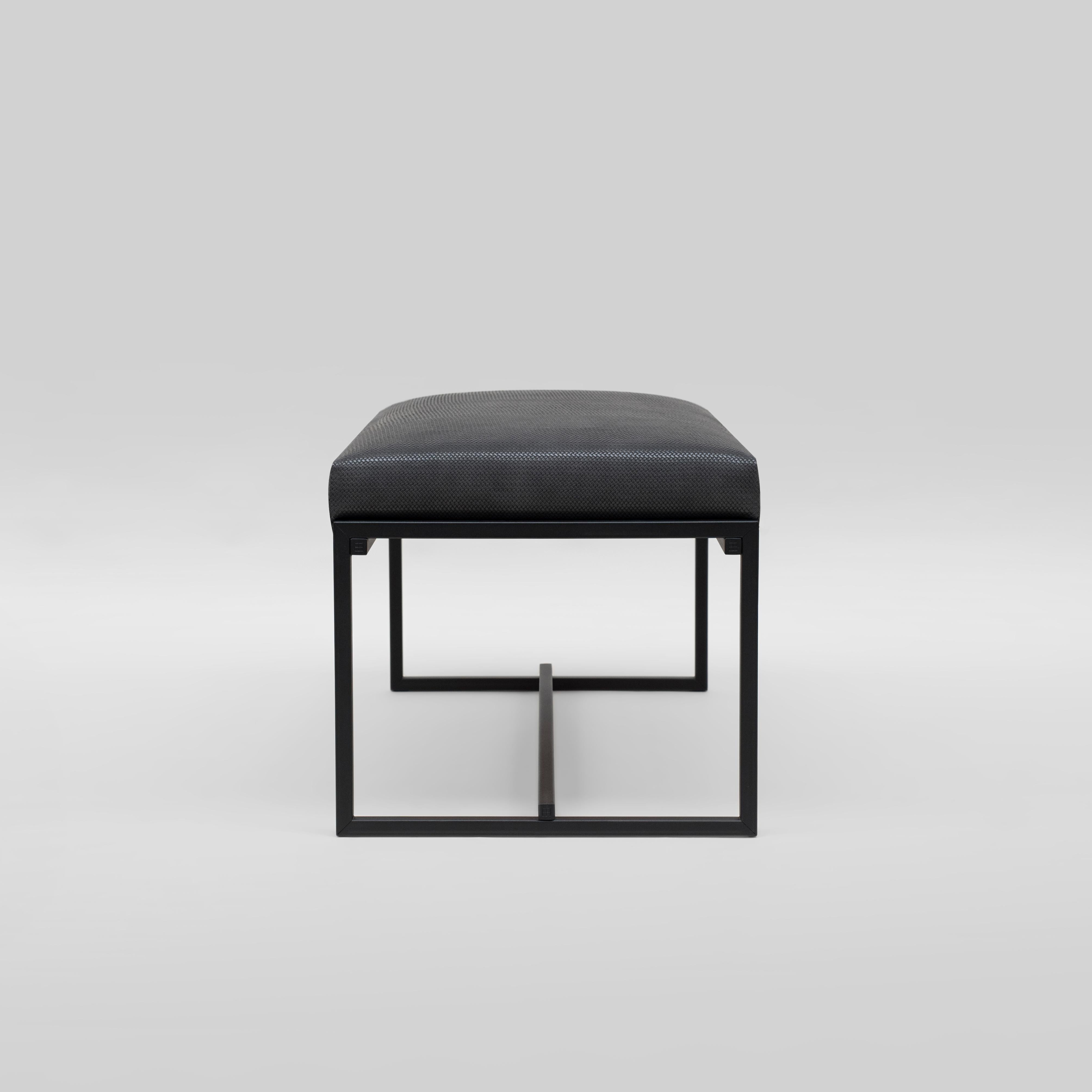 Duet grace GB03

Frame charcoal
Cast part charcoal
Fabric Z/04 (Q3)
Measures: L 90 x W 50 x H 43

Upholstered bench on a slender metal frame. A light weight construction, easy to pick up and move. Customisable in size; can be used as footrest