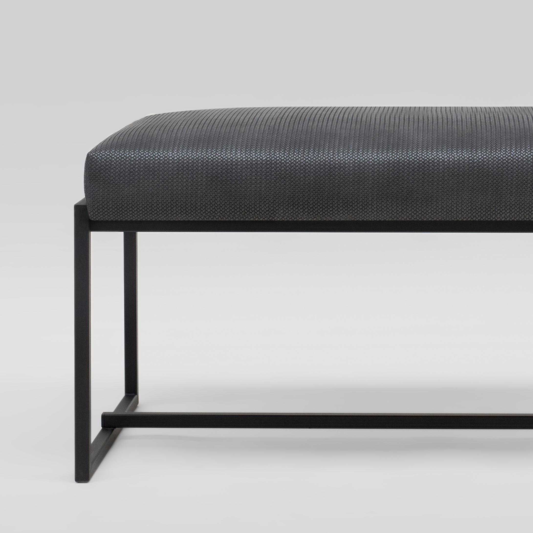 Powder-Coated Peter Ghyzcy Bench Urban Grace GB03 Charcoal Frame and Details Leather Look