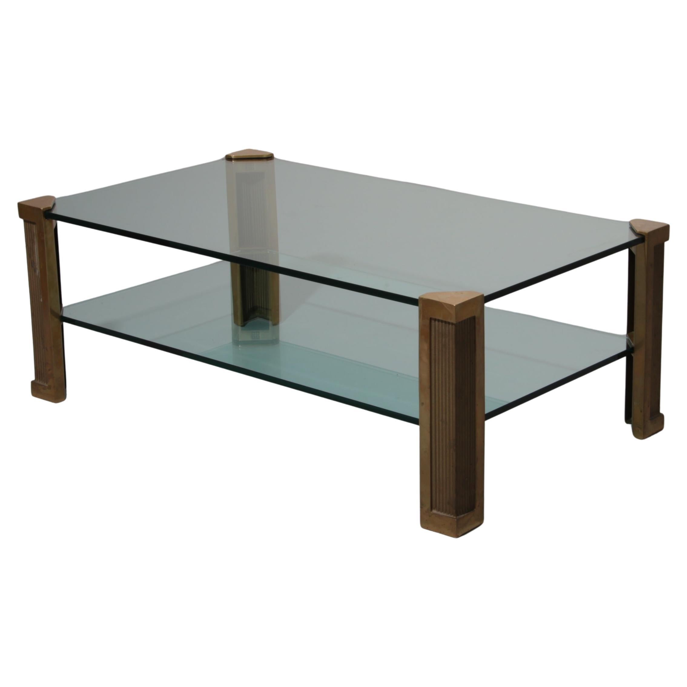 Table de salon en laiton modèle T14D 1970 Design néerlandais Peter Ghyzcy