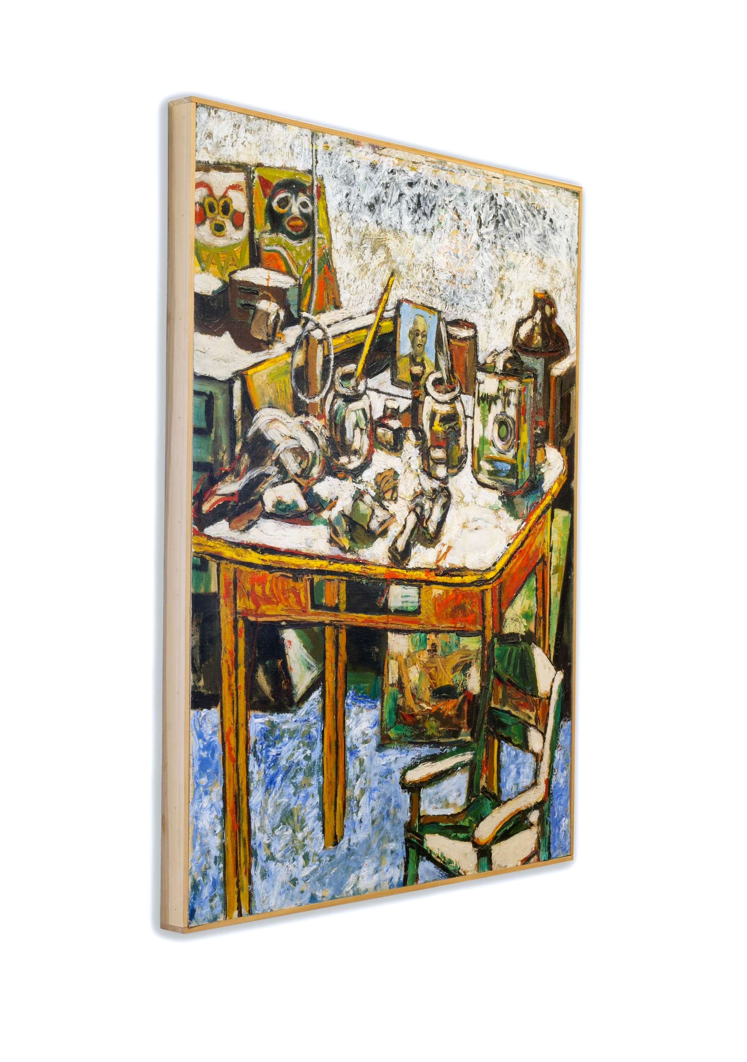 Mid-20th Century Peter Gilleran Palette Table Signed Modernist Oil Painting on Canvas Board 1950