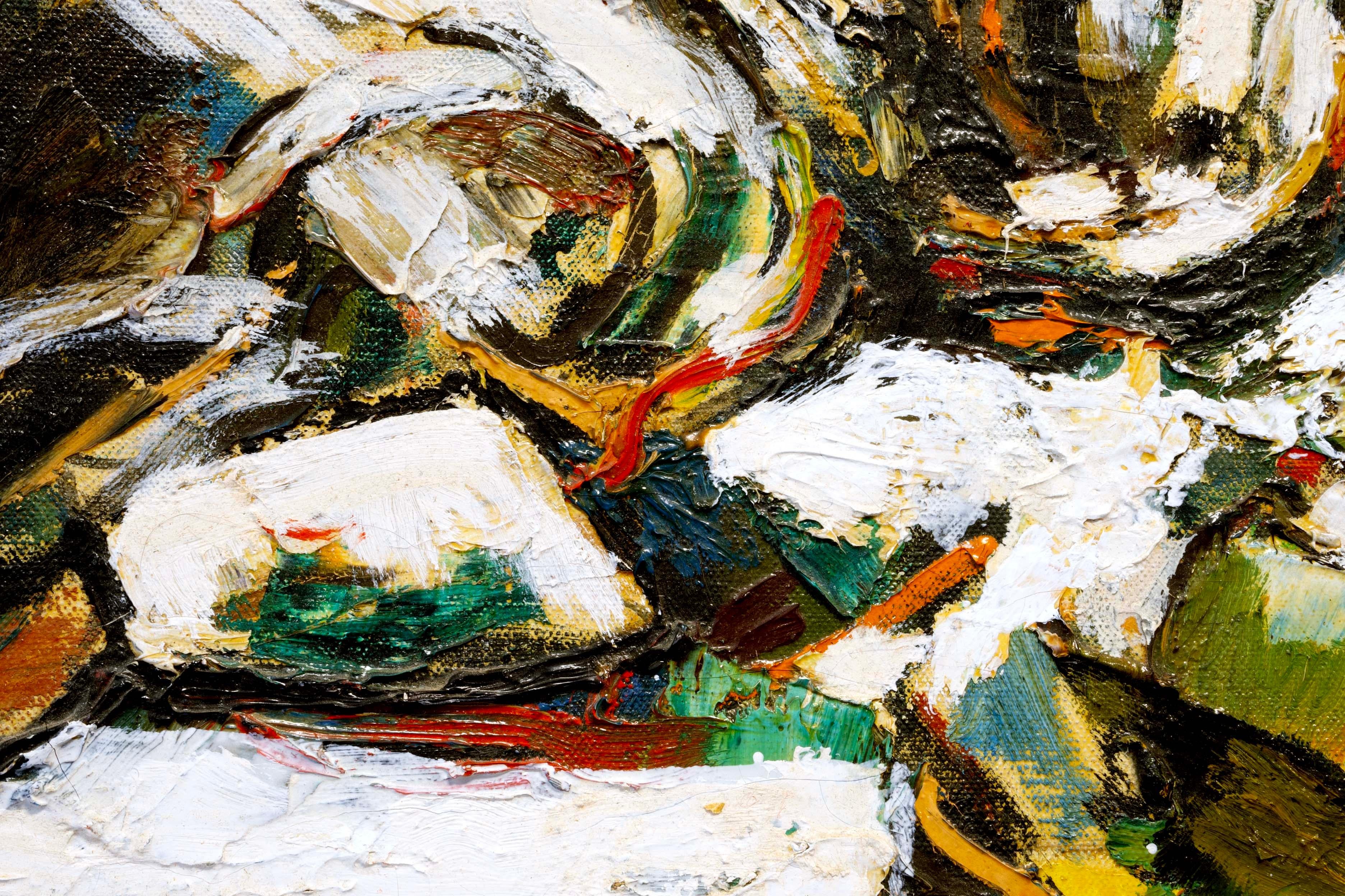 Peter Gilleran Palette Table Signed Modernist Oil Painting on Canvas Board 1950 1