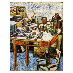 Peter Gilleran Palette Table Signed Modernist Oil Painting on Canvas Board 1950