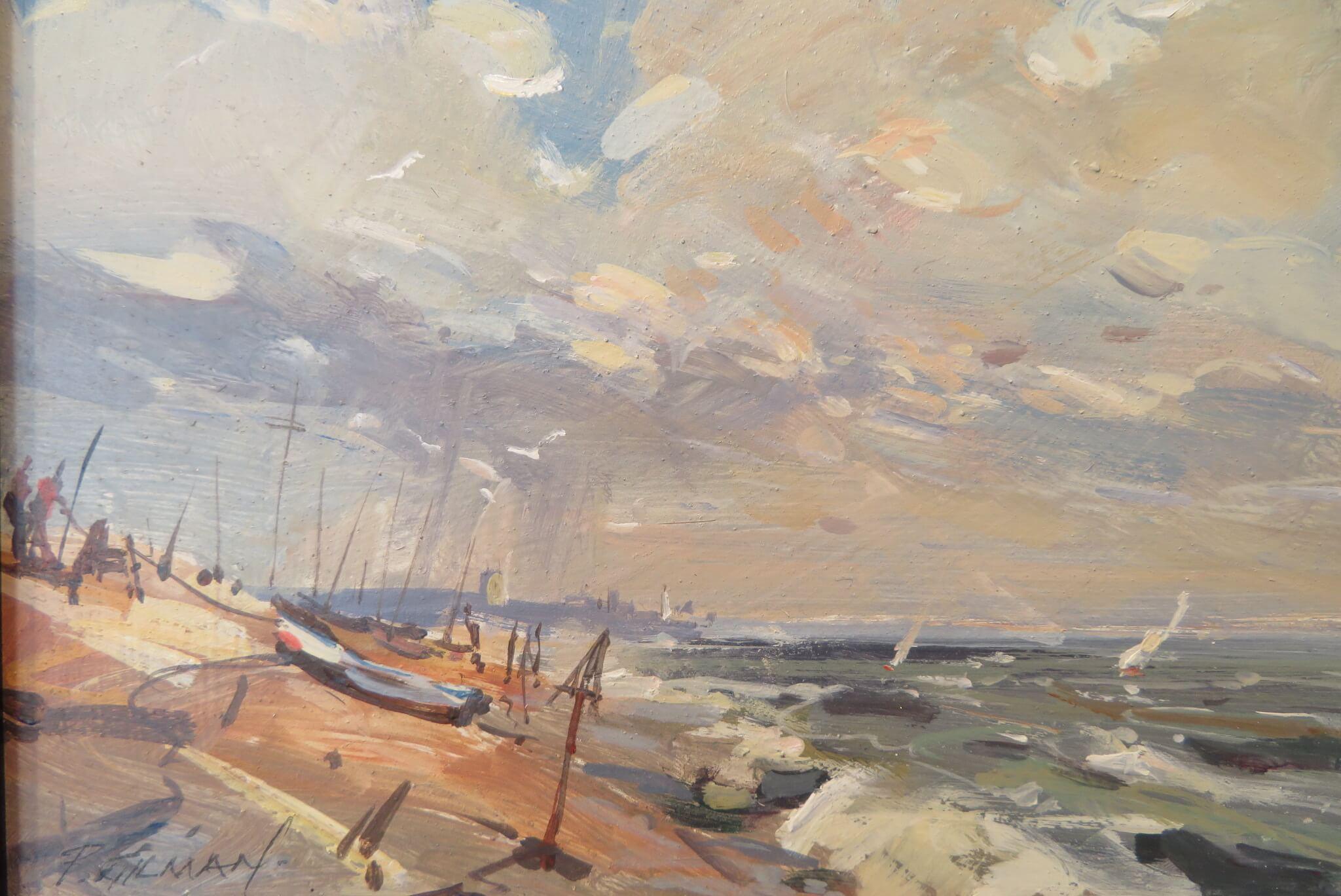 Piccolo dipinto ad olio impressionista di Marin della fine del XX secolo Aldeburgh Suffolk - Painting Postimpressionismo di Peter Gilman 