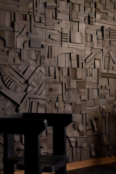 Peter Glassford Charcoal Reclaimed Wood Collage, Set of 2 Brutalist tiles