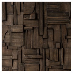 Peter Glassford Charcoal Reclaimed Wood Collage, Set of 6 Brutalist tiles