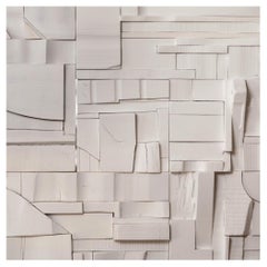 Peter Glassford Matte White Reclaimed Wood Collage, Set of 2 Brutalist Tiles