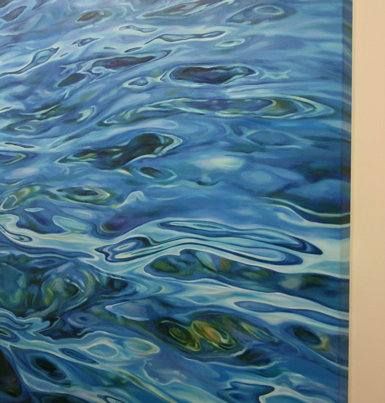 A large gallery wrapped canvas, the painted image is continued around the edges of this centre piece painting. The high grade linen canvas combined with the blending of the paint purposefully produces a fairly smooth appearance to the canvas to