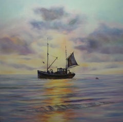 TRAWLER LEAVING THE MOORING, Painting, Oil on Canvas