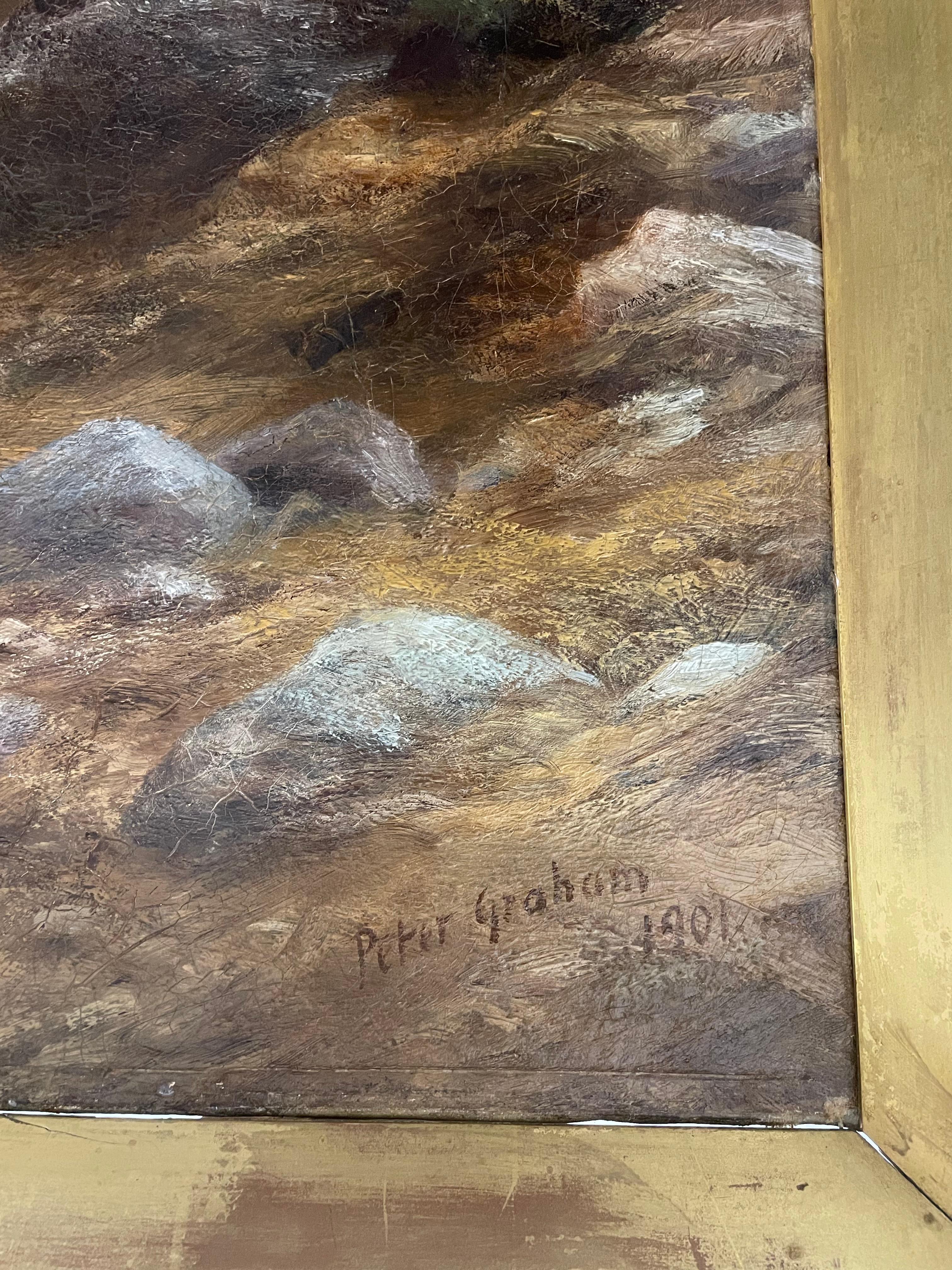 Questo è un dipinto originale di Peter Graham su tela in buone condizioni. La cornice presenta alcuni danni minori. Il telaio è 66x90x6. L'acquirente deve coprire tutte le spese di spedizione. 
