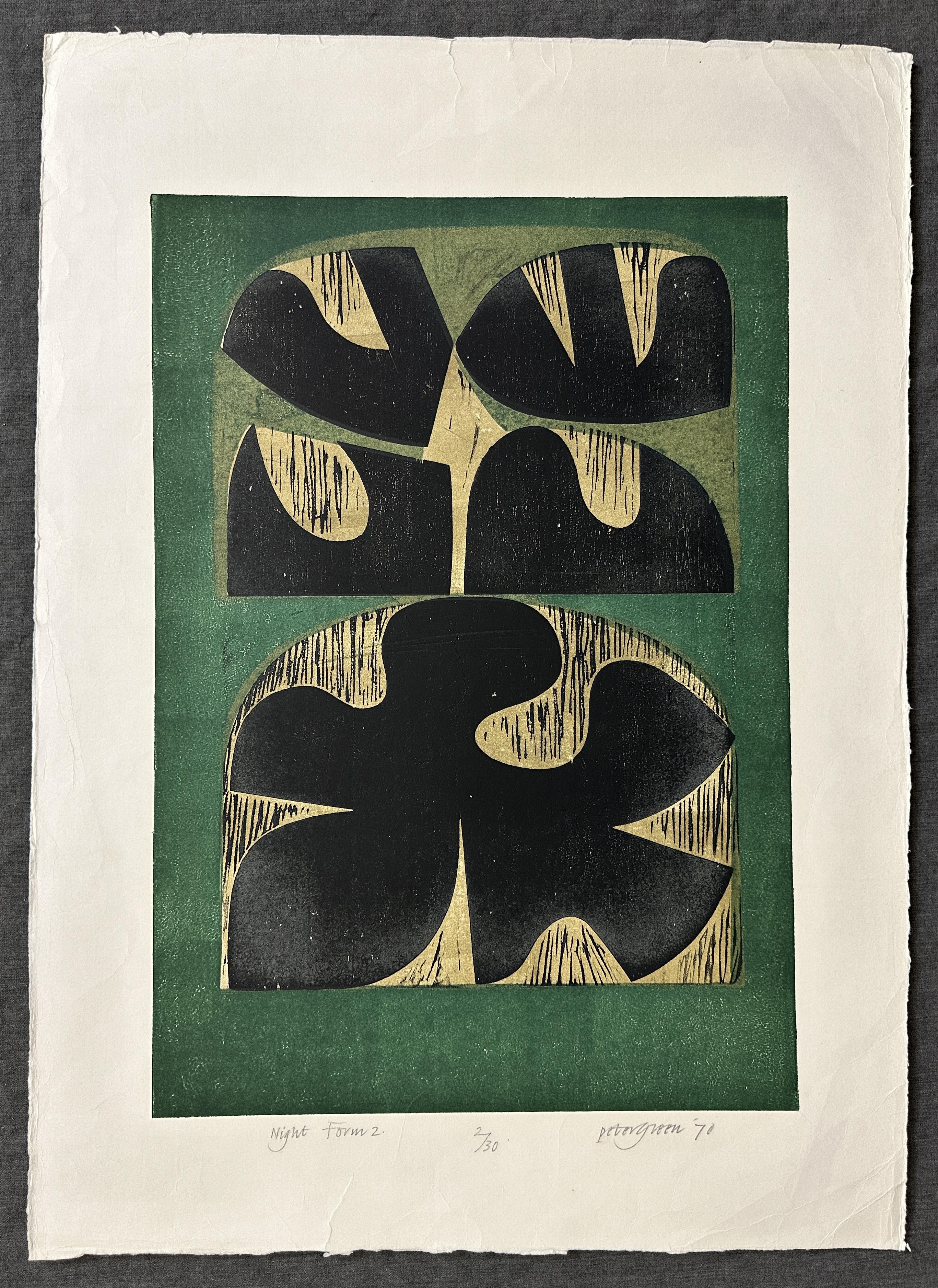 Night Form 2, édition limitée signée, grande gravure sur bois, 1970 - Print de Peter Green