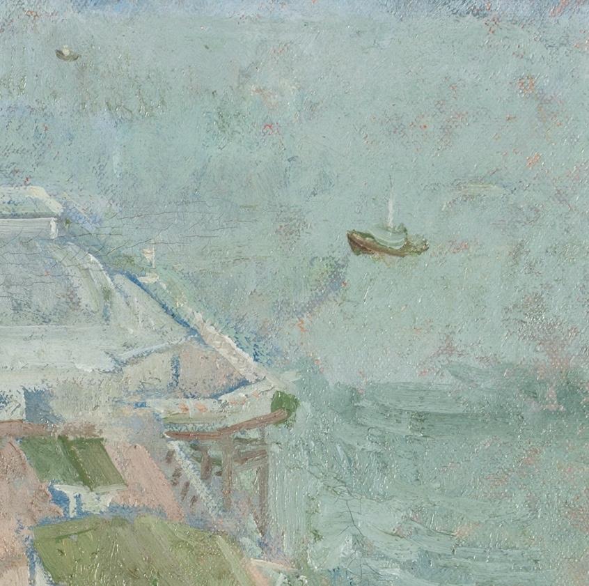 Cromer Pier - Green, Blue + Brown 20th Century Seascape Oil Painting For Sale 2