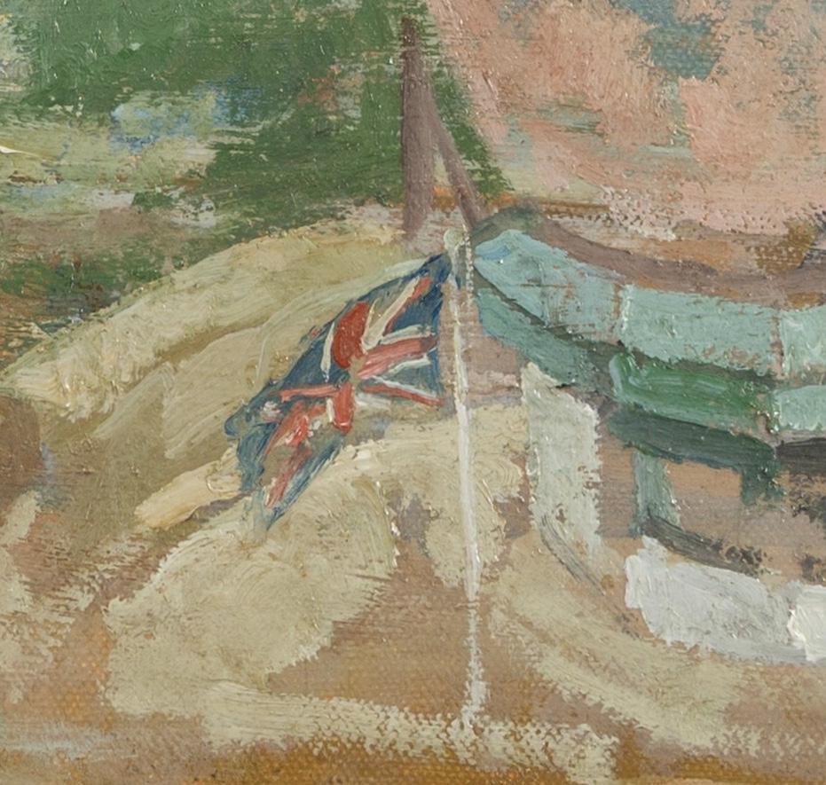 Cromer Pier - Green, Blue + Brown 20th Century Seascape Oil Painting For Sale 3