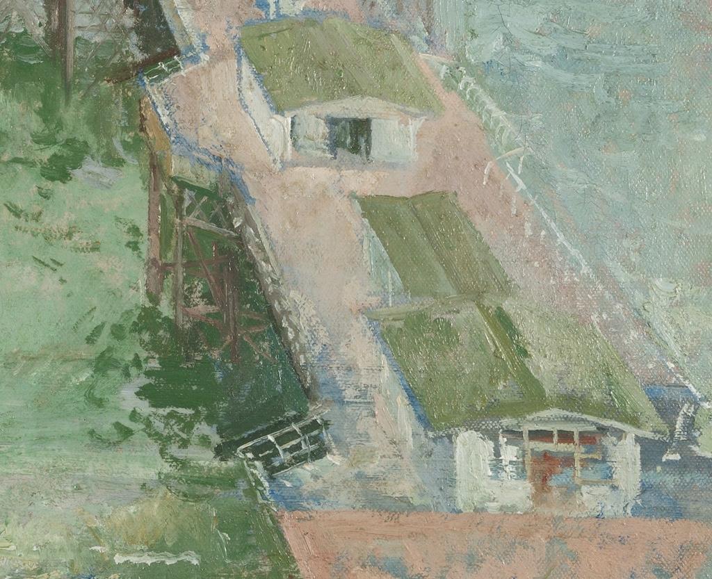 Cromer Pier - Green, Blue + Brown 20th Century Seascape Oil Painting For Sale 4