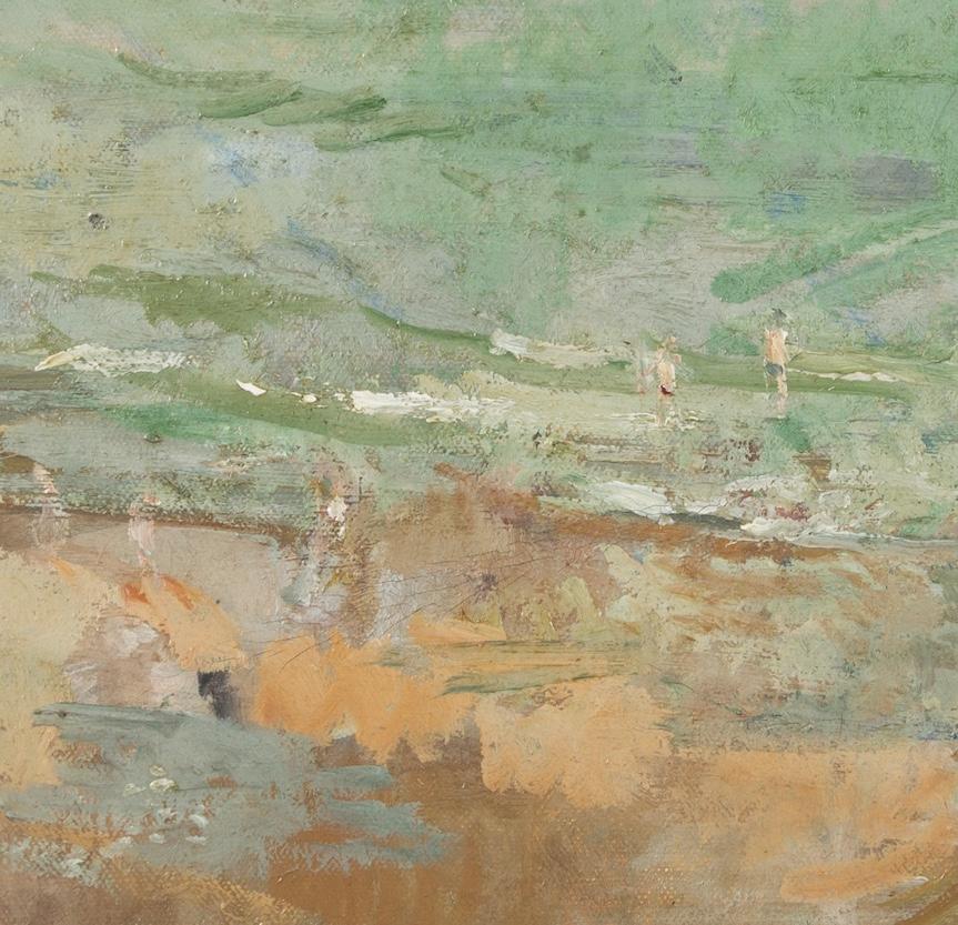 Cromer Pier - Green, Blue + Brown 20th Century Seascape Oil Painting For Sale 5