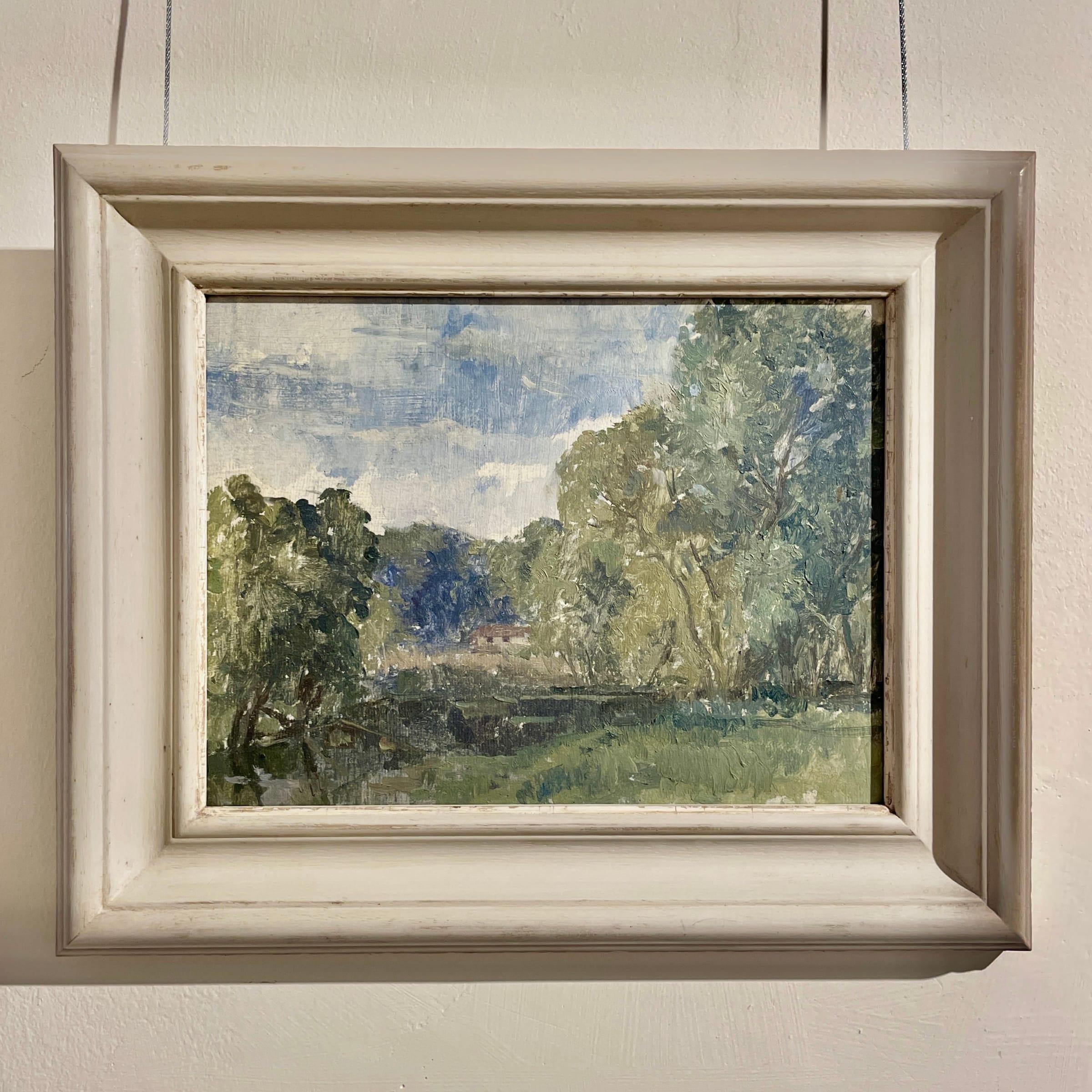 Paisaje, Casa en el bosque, Pintura al óleo sobre lienzo de Peter Greenham en venta 1