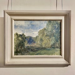 Landscape, House in the Woods, 20th Century - Oil on Canvas Painting with Trees