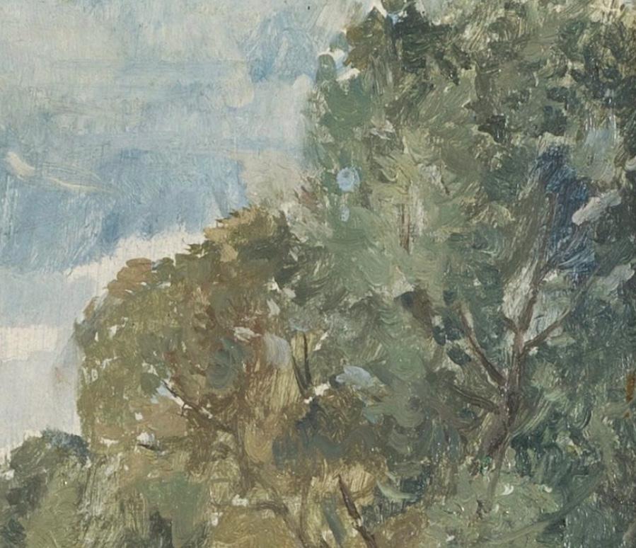 Paisaje, Casa en el bosque, Pintura al óleo sobre lienzo de Peter Greenham en venta 2