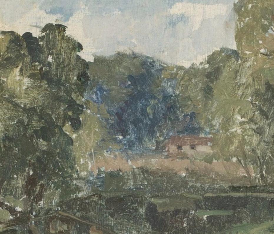 Paisaje, Casa en el bosque, Pintura al óleo sobre lienzo de Peter Greenham en venta 3