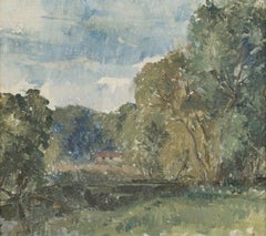 Landscape, House in the Woods, 20th Century - Oil on Canvas Painting with Trees