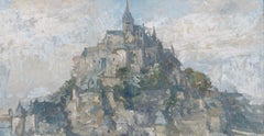 Vintage Mont St. Michel I, Oil on Board Painting by Peter Greenham
