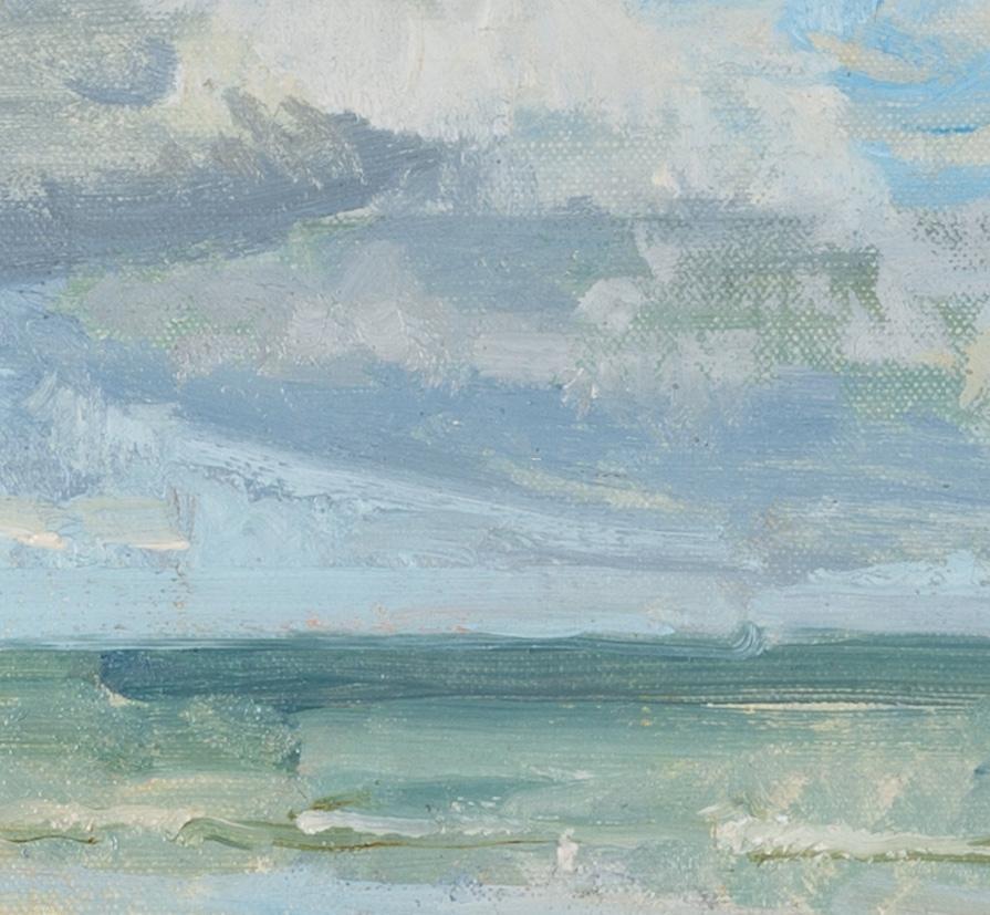Plage de Mundesley, Norfolk, avec deux personnages - Peinture à l'huile de paysage du 20e siècle en vente 4